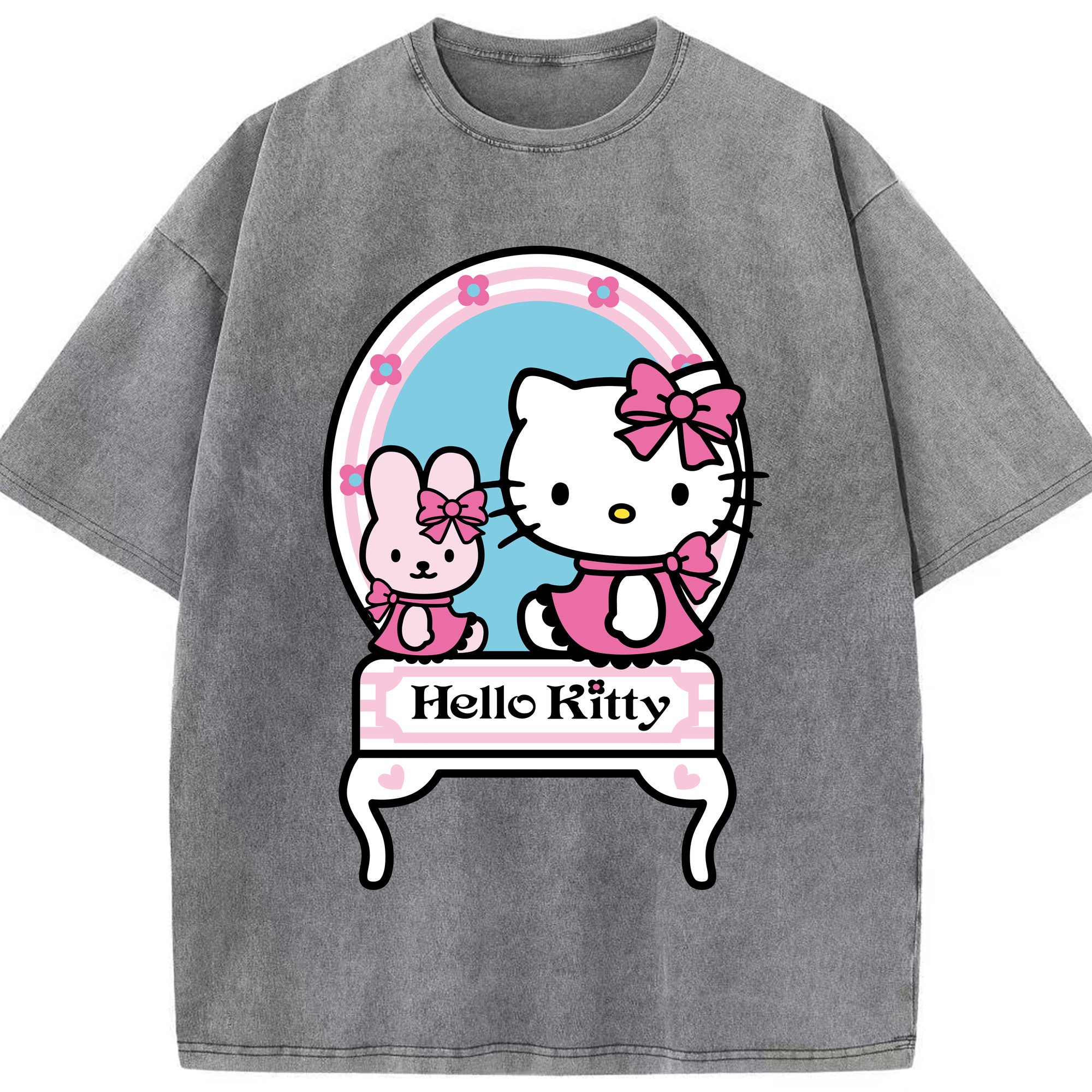 （画像用） Hello Kitty ハローキティ 綿100% ヴィンテージ風 半袖Tシャツ（フロントプリント）