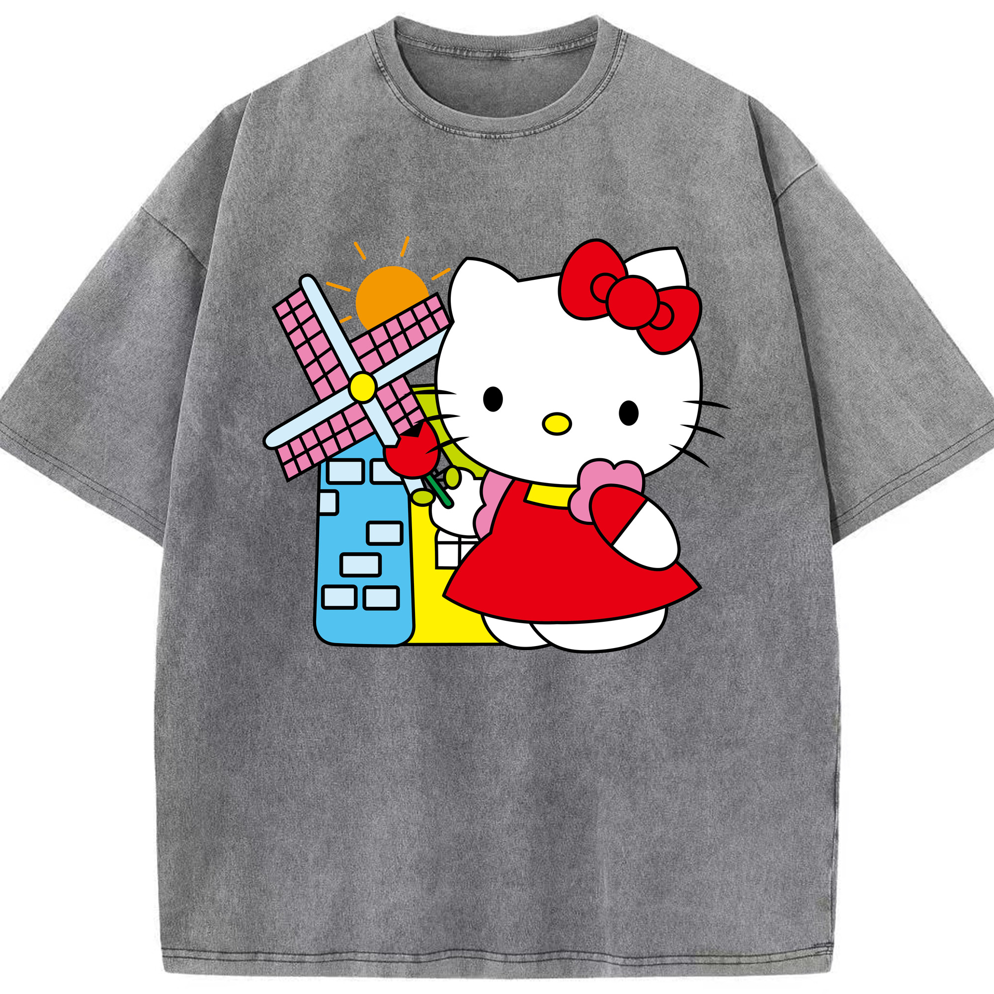 （画像用） Hello Kitty ハローキティ 綿100% ヴィンテージ風 半袖Tシャツ（フロントプリント）