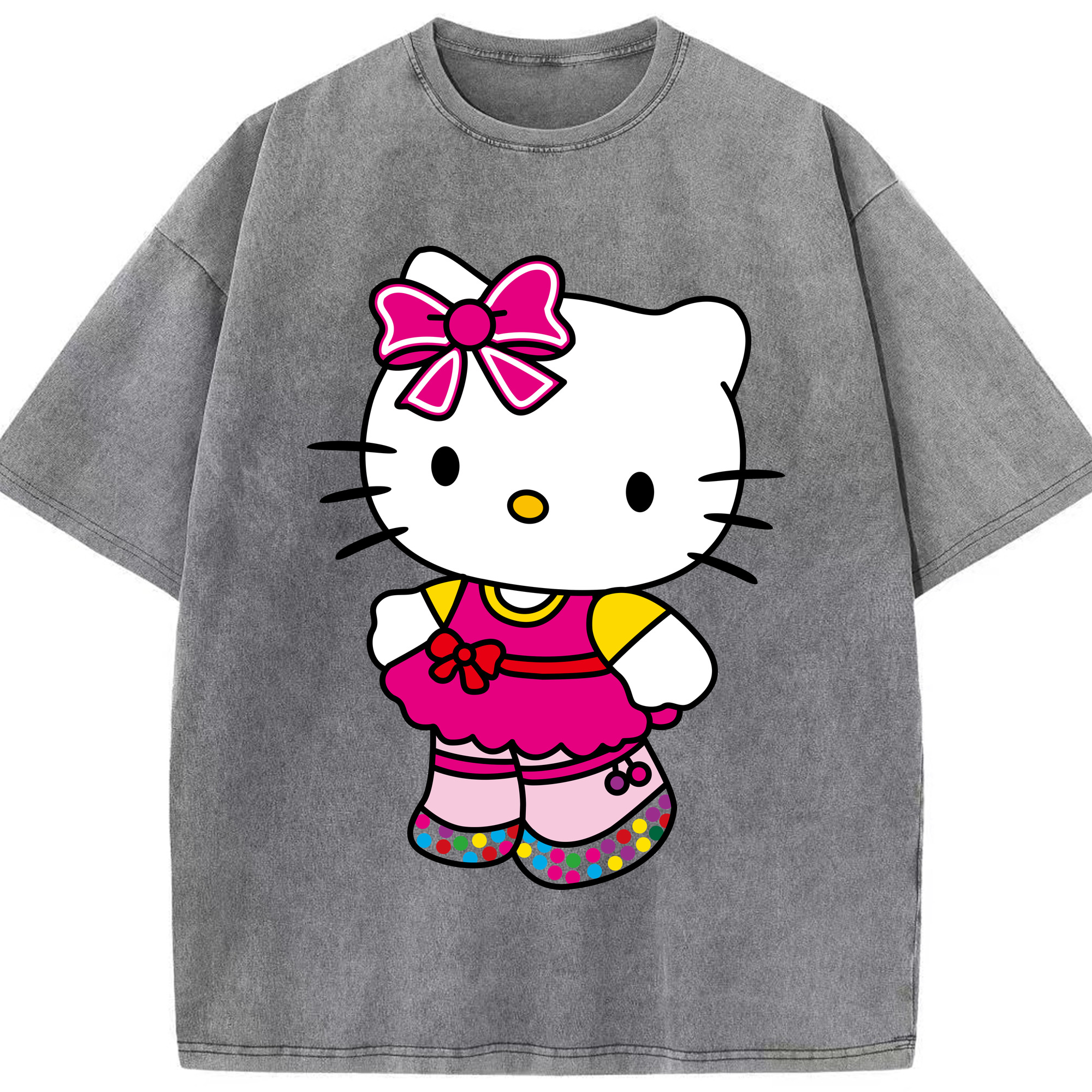 （画像用） Hello Kitty ハローキティ 綿100% ヴィンテージ風 半袖Tシャツ（フロントプリント）