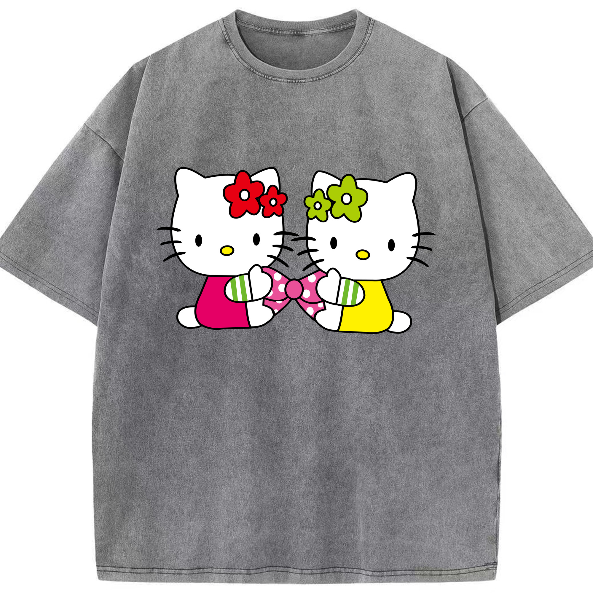 （画像用） Hello Kitty ハローキティ 綿100% ヴィンテージ風 半袖Tシャツ（フロントプリント）