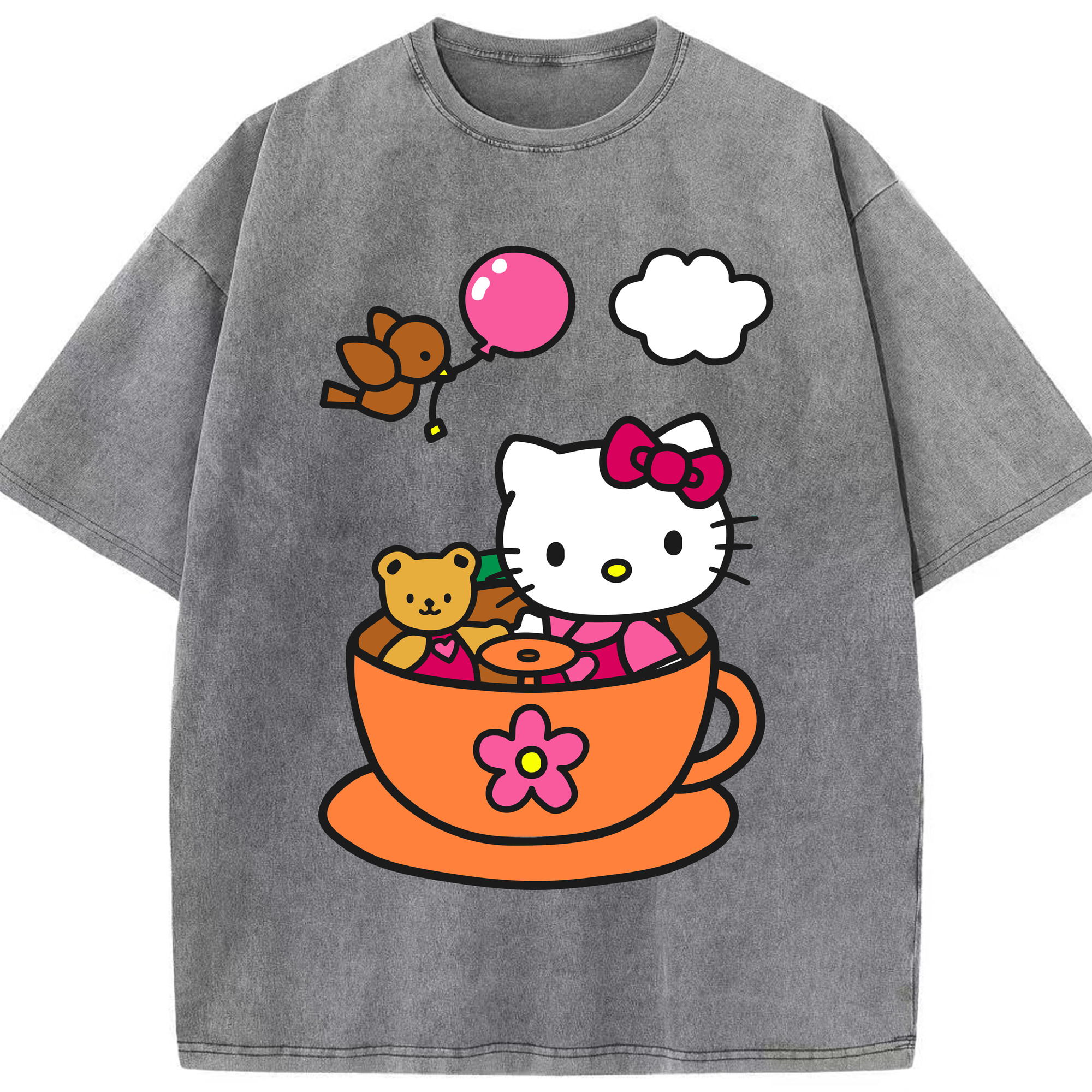 （画像用） Hello Kitty ハローキティ 綿100% ヴィンテージ風 半袖Tシャツ（フロントプリント）