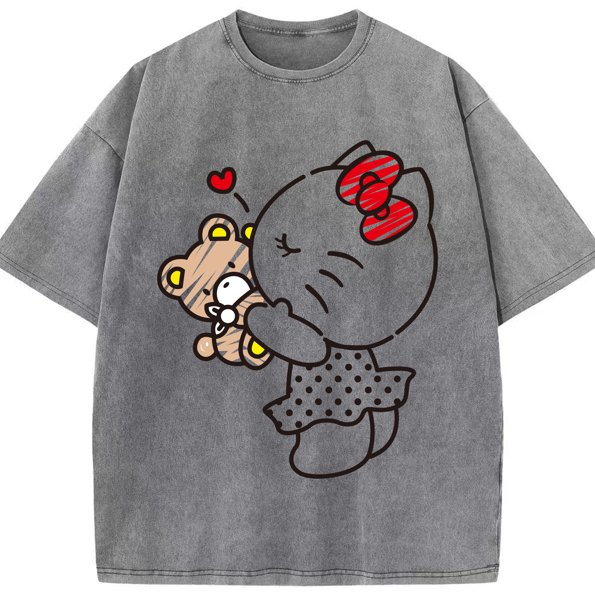 （画像用） Hello Kitty ハローキティ 綿100% ヴィンテージ風 半袖Tシャツ（フロントプリント）