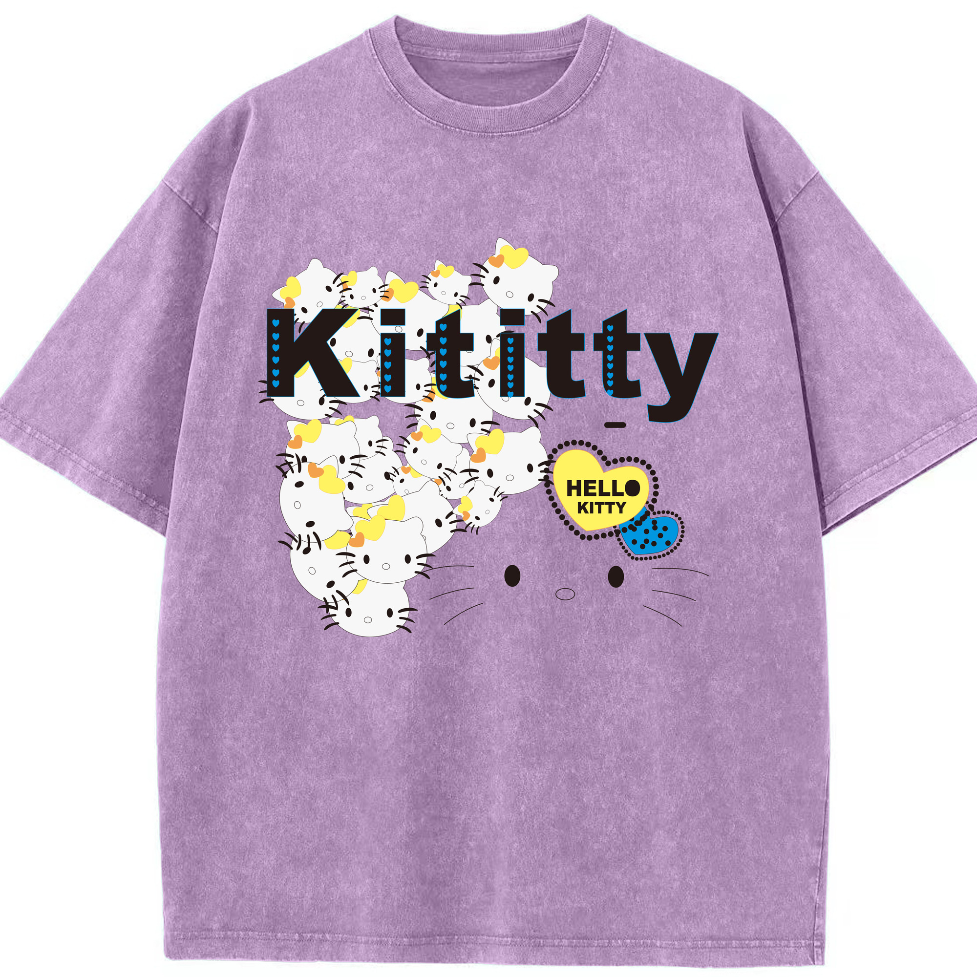 （画像用） Hello Kitty ハローキティ 綿100% ヴィンテージ風 半袖Tシャツ（フロントプリント）
