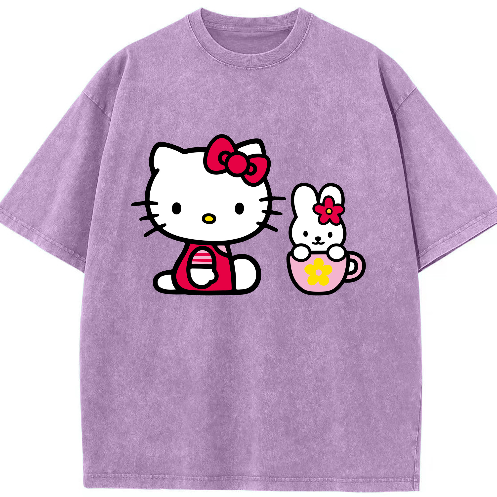 （画像用） Hello Kitty ハローキティ 綿100% ヴィンテージ風 半袖Tシャツ（フロントプリント）