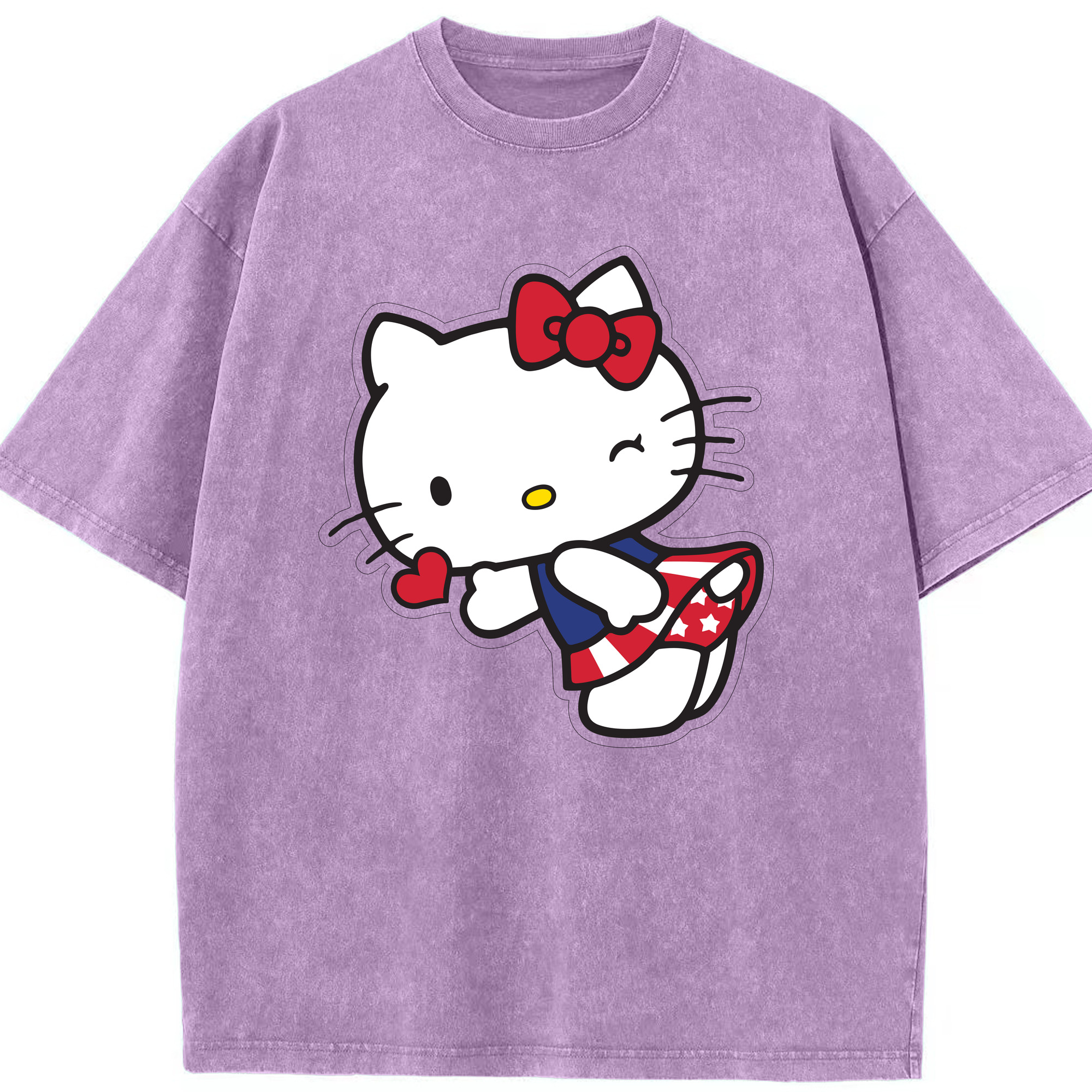 （画像用） Hello Kitty ハローキティ 綿100% ヴィンテージ風 半袖Tシャツ（フロントプリント）