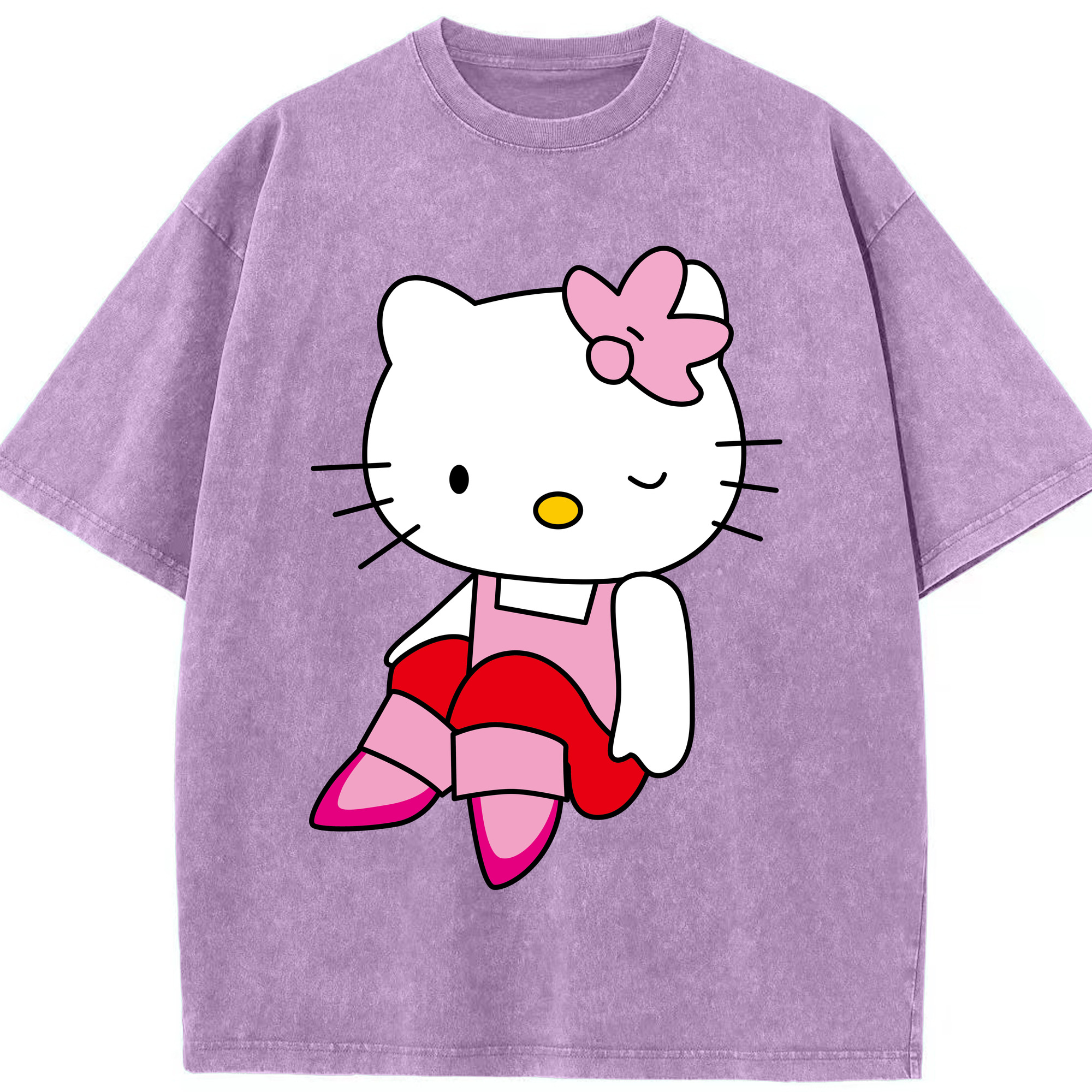 （画像用） Hello Kitty ハローキティ 綿100% ヴィンテージ風 半袖Tシャツ（フロントプリント）
