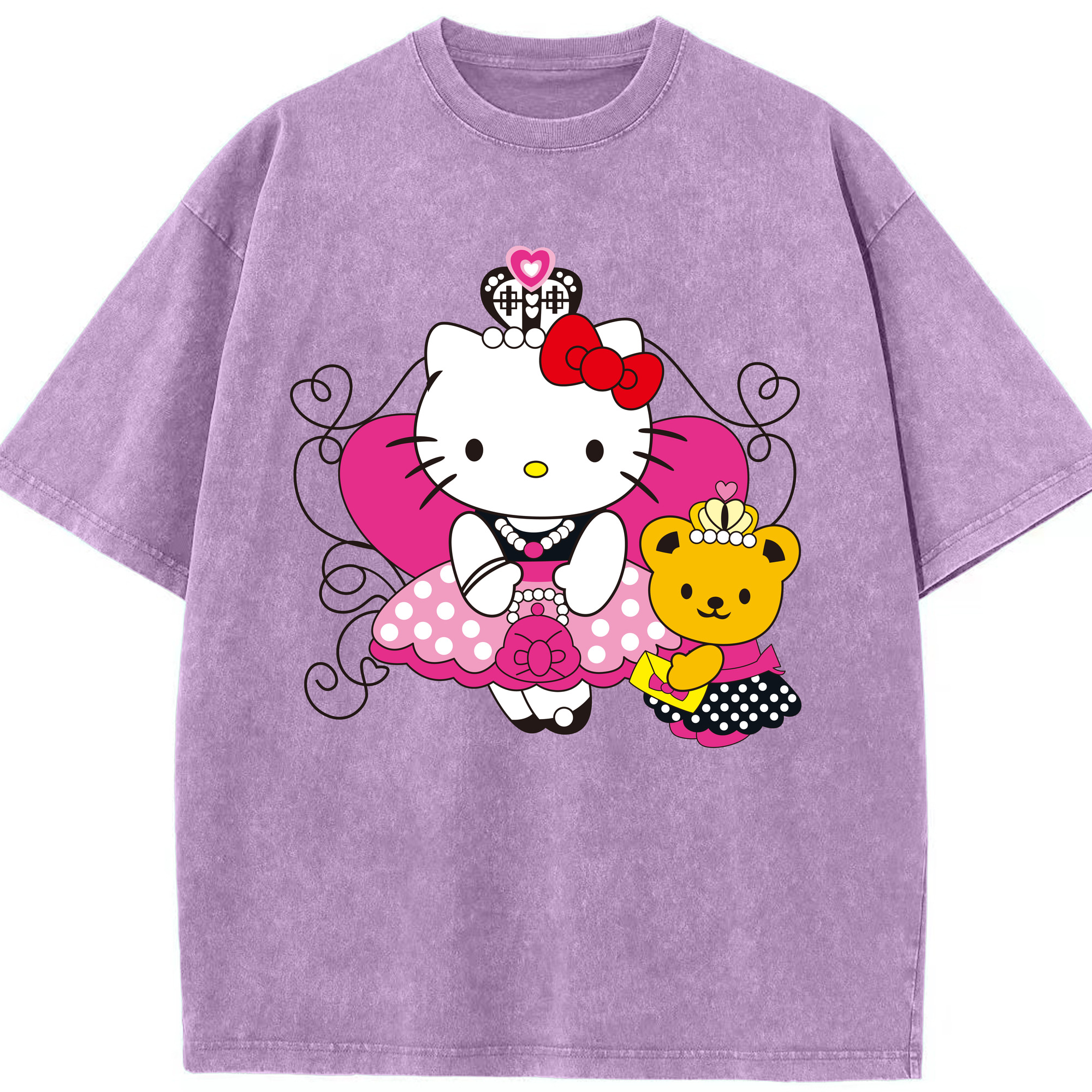 （画像用） Hello Kitty ハローキティ 綿100% ヴィンテージ風 半袖Tシャツ（フロントプリント）
