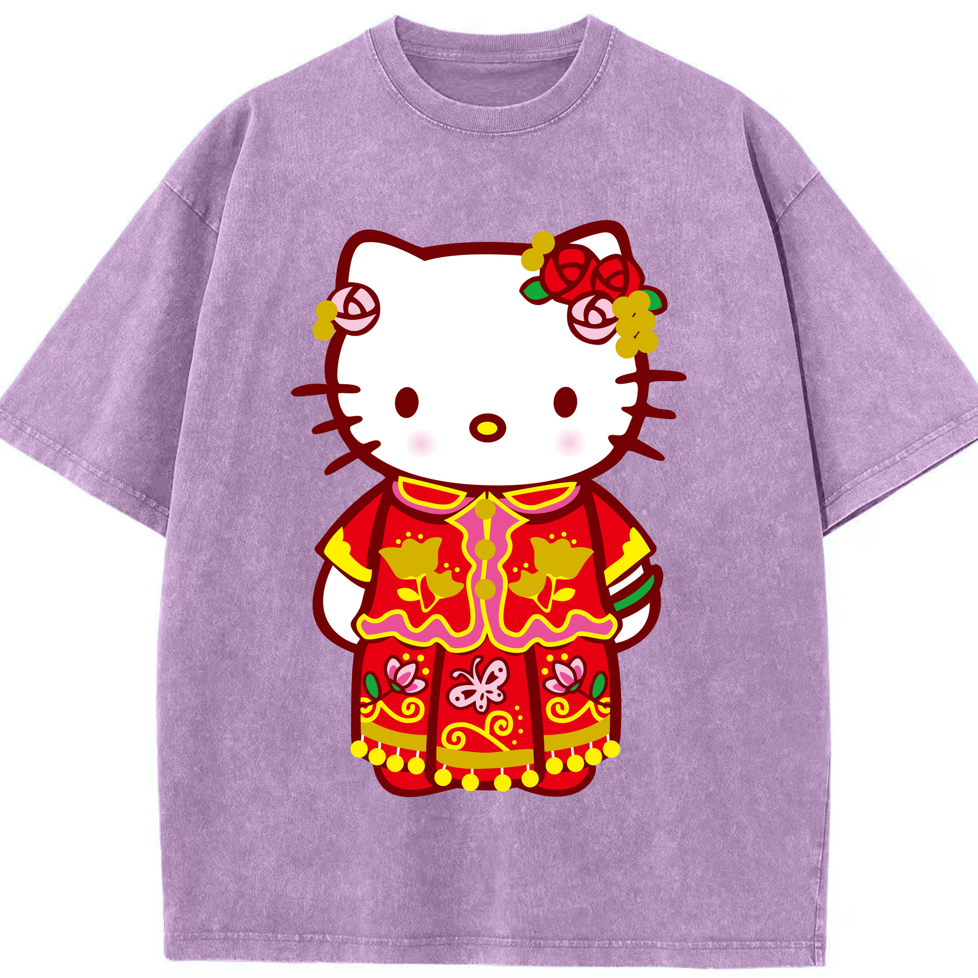 （画像用） Hello Kitty ハローキティ 綿100% ヴィンテージ風 半袖Tシャツ（フロントプリント）