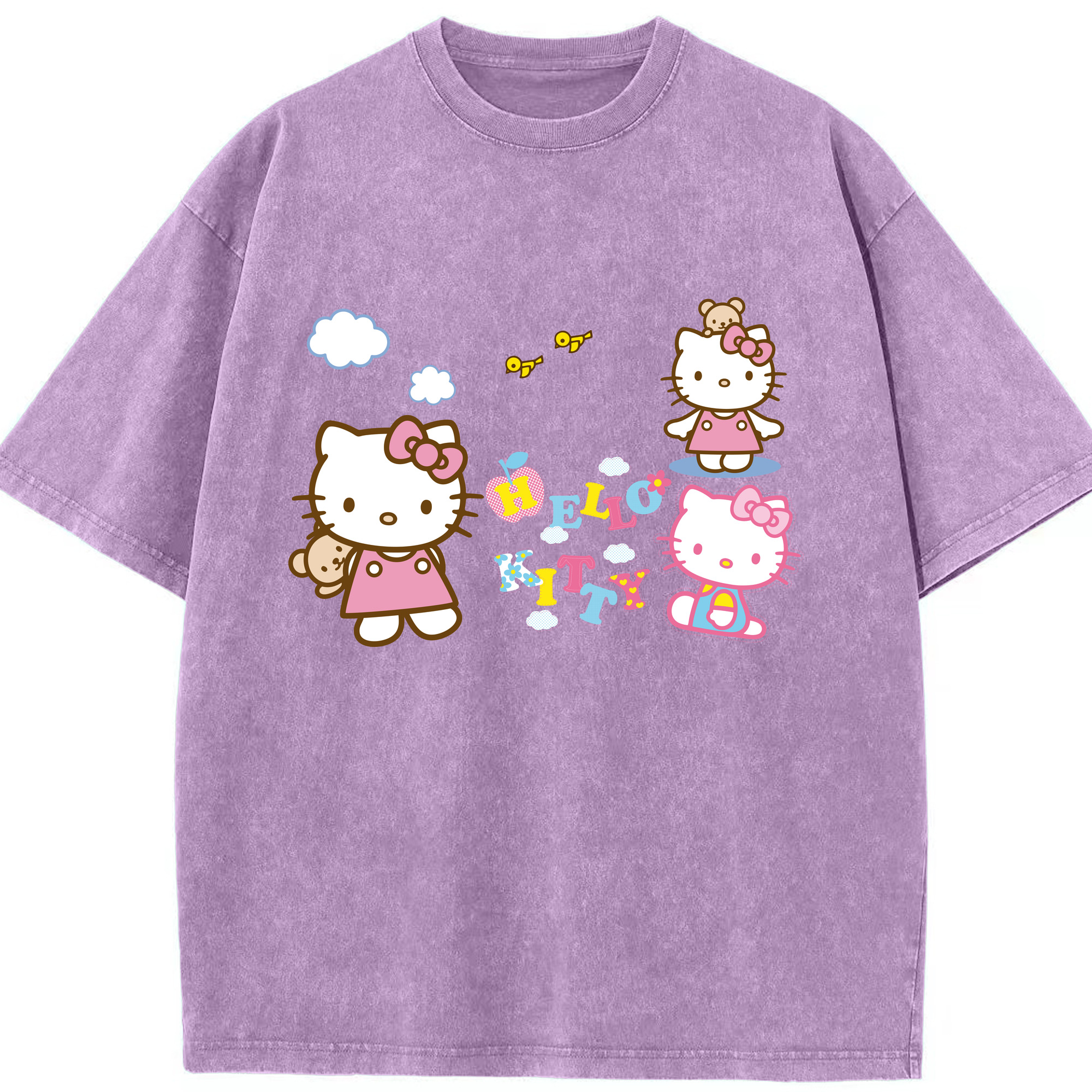 （画像用） Hello Kitty ハローキティ 綿100% ヴィンテージ風 半袖Tシャツ（フロントプリント）
