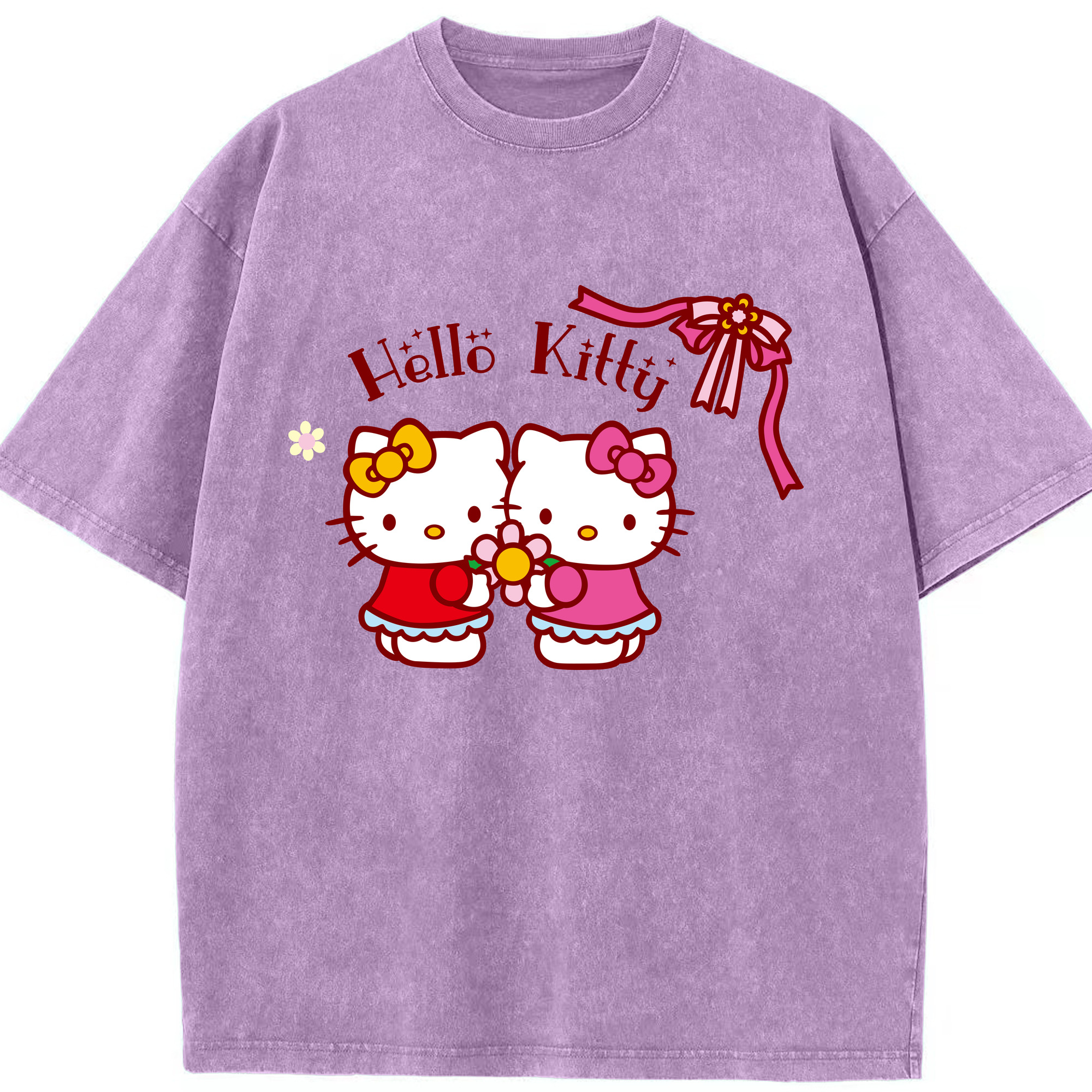 （画像用） Hello Kitty ハローキティ 綿100% ヴィンテージ風 半袖Tシャツ（フロントプリント）