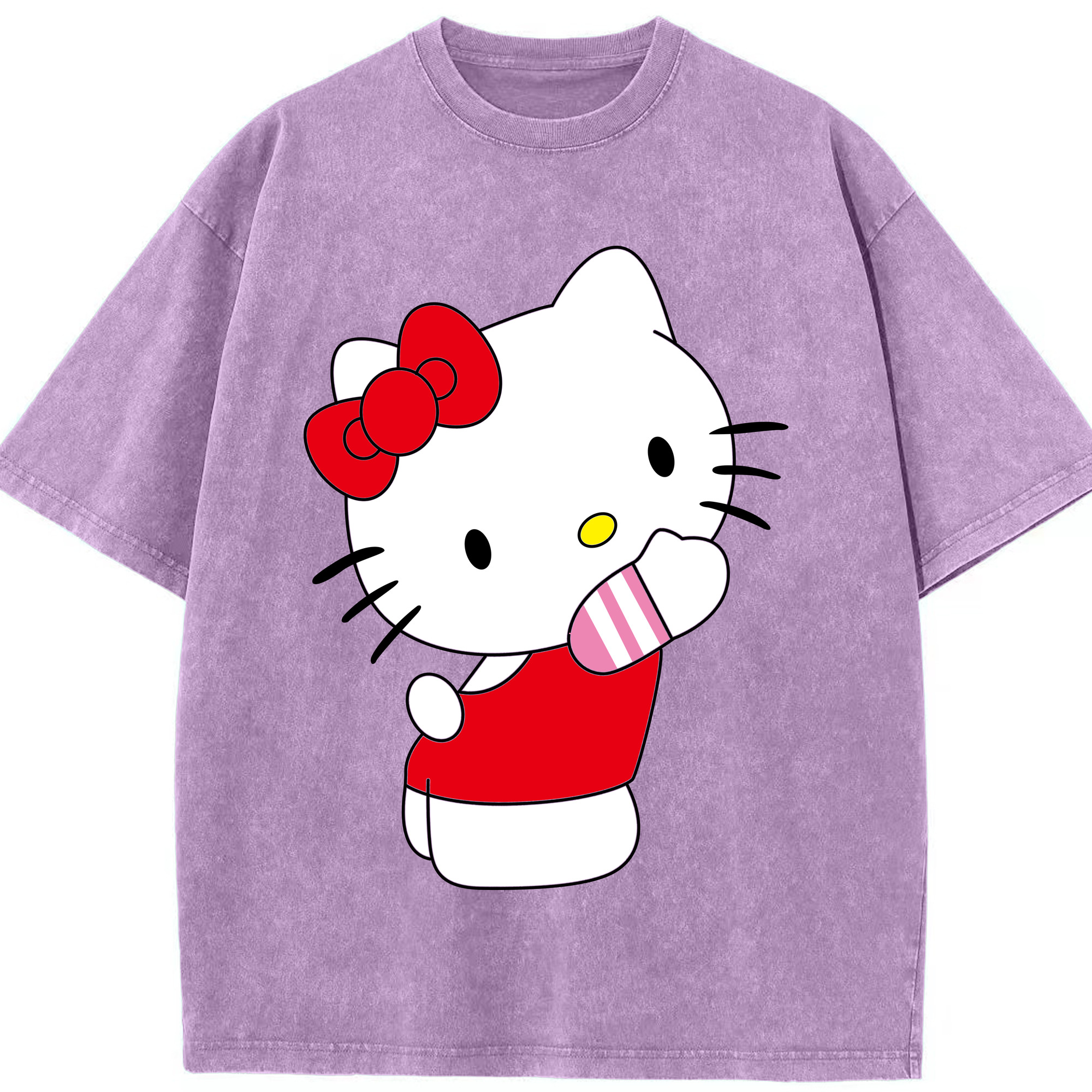 （画像用） Hello Kitty ハローキティ 綿100% ヴィンテージ風 半袖Tシャツ（フロントプリント）