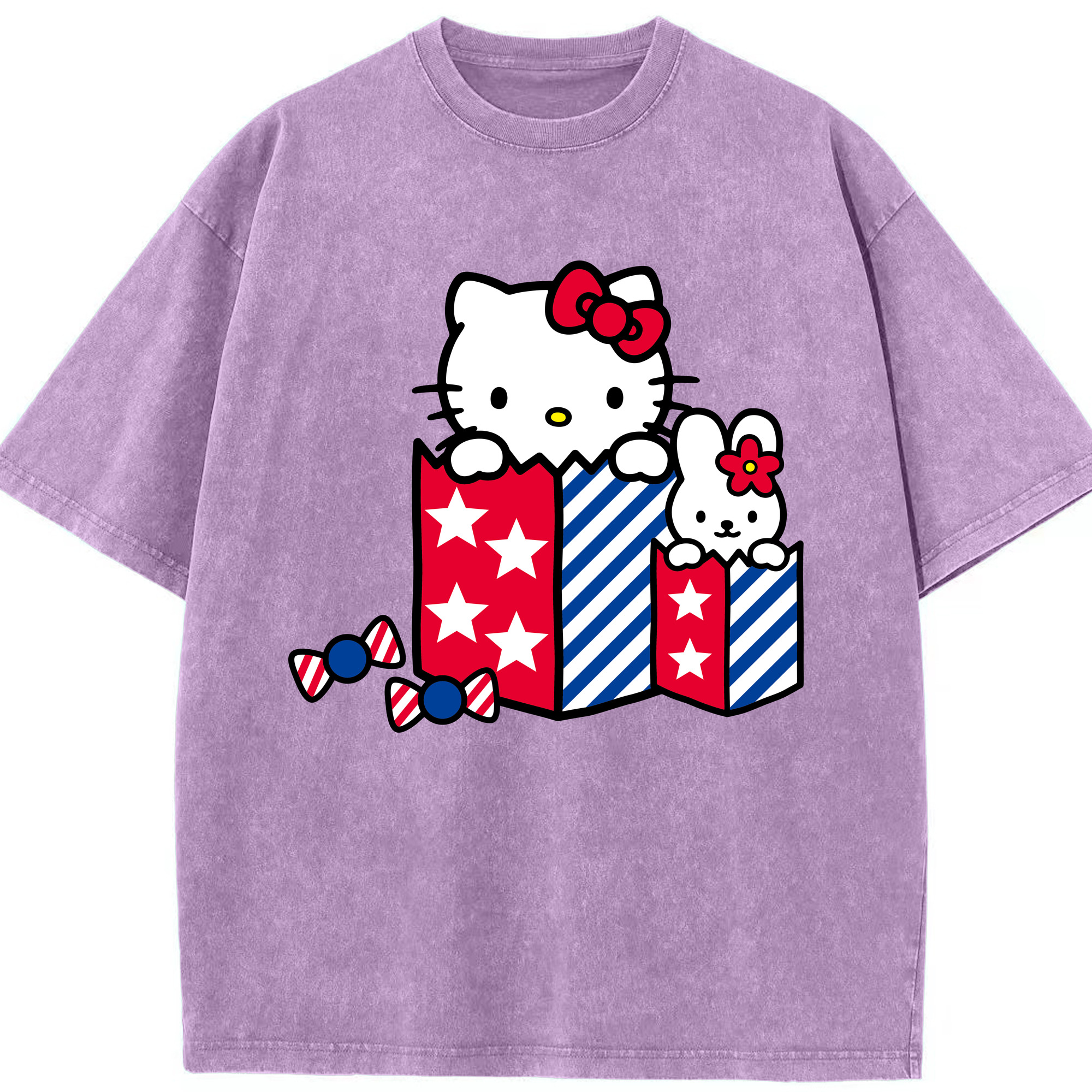 （画像用） Hello Kitty ハローキティ 綿100% ヴィンテージ風 半袖Tシャツ（フロントプリント）
