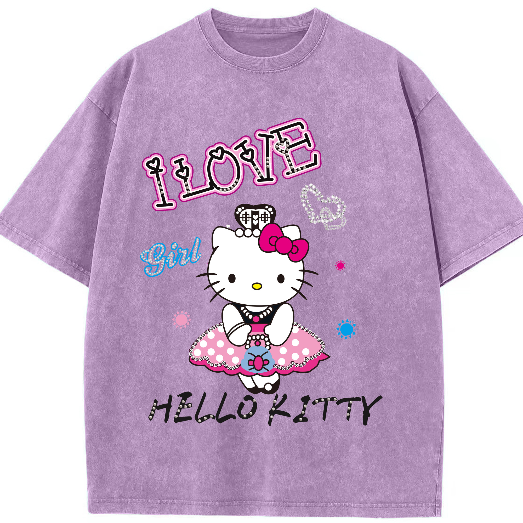 （画像用） Hello Kitty ハローキティ 綿100% ヴィンテージ風 半袖Tシャツ（フロントプリント）
