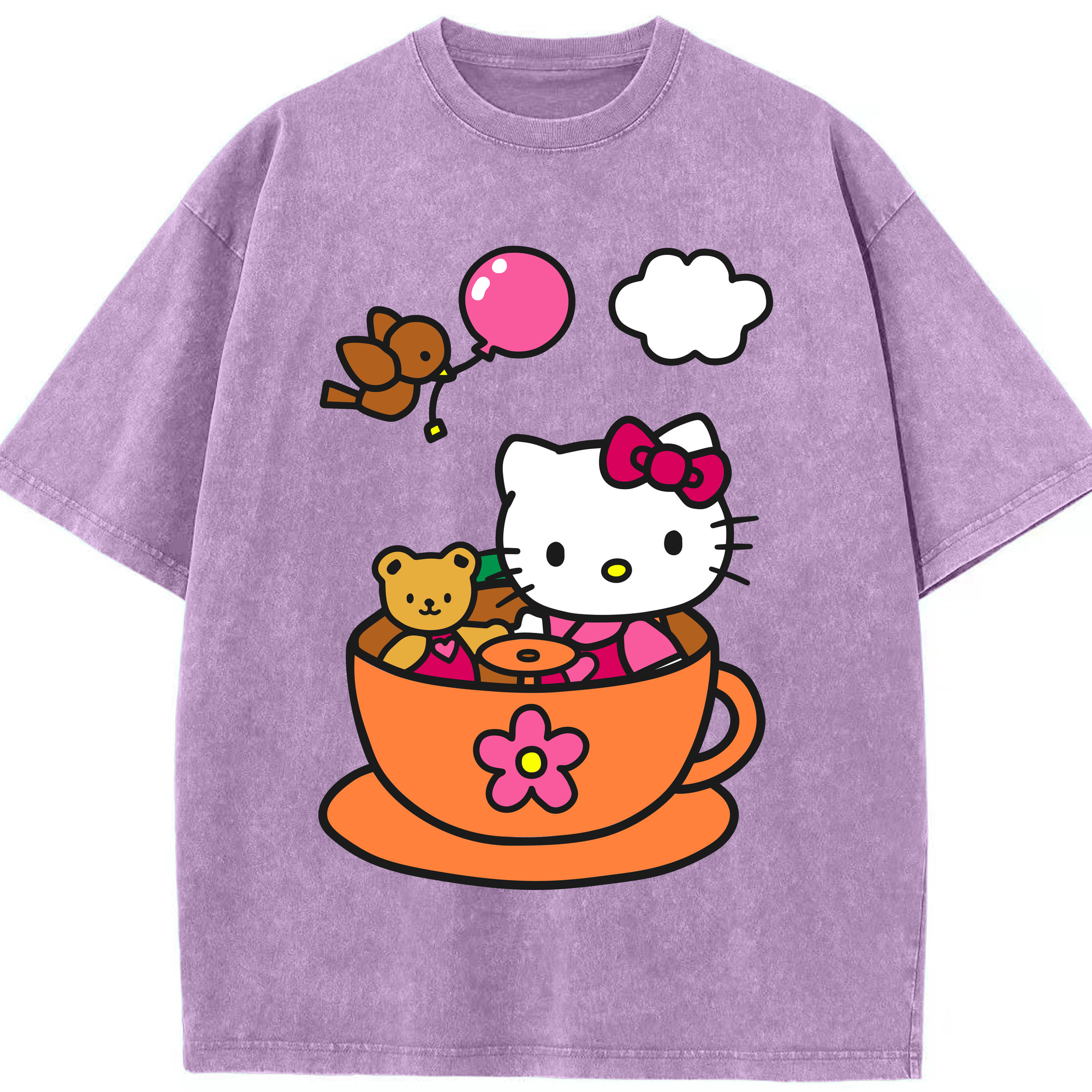 （画像用） Hello Kitty ハローキティ 綿100% ヴィンテージ風 半袖Tシャツ（フロントプリント）