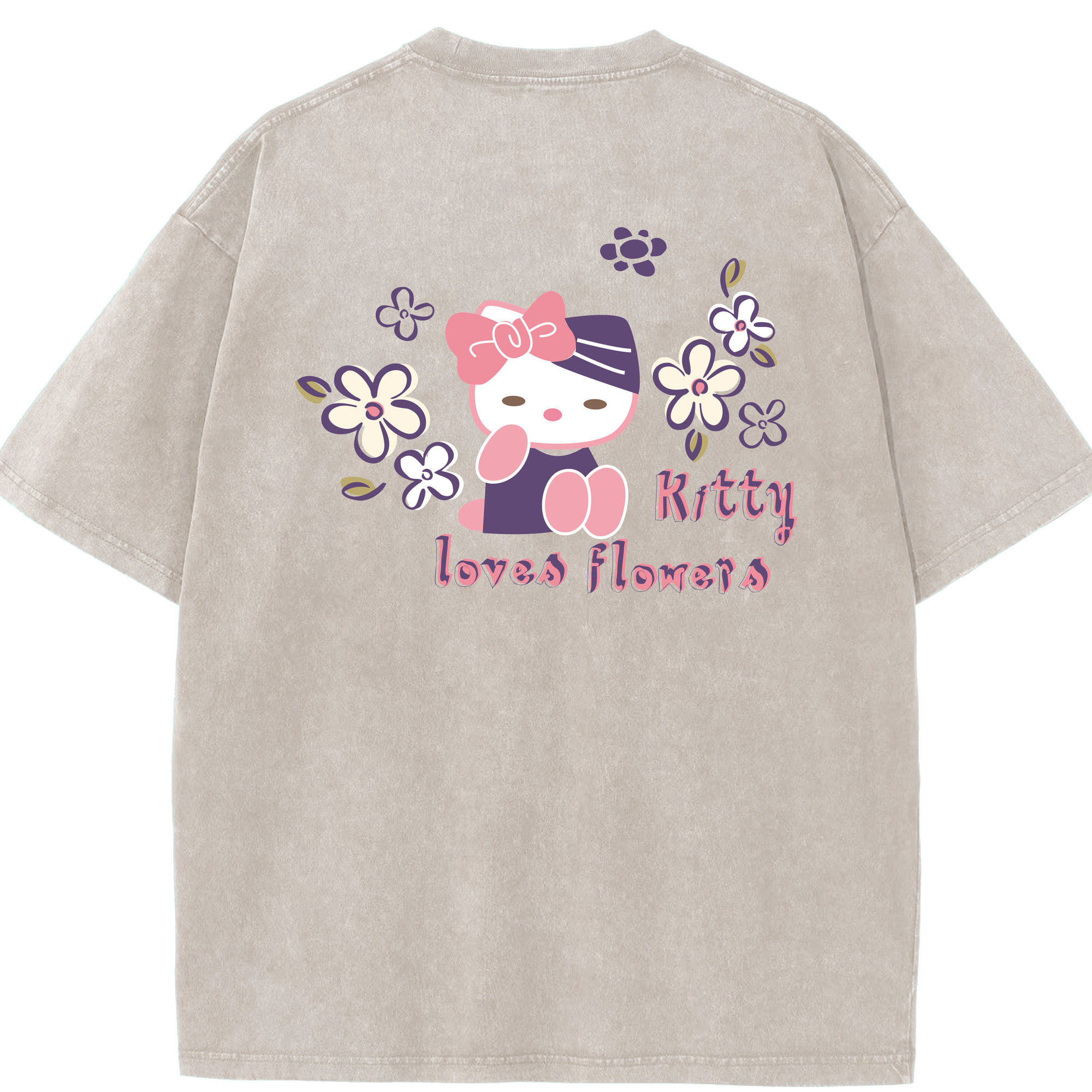 （画像用） Hello Kitty ハローキティ 綿100% ヴィンテージ風 半袖Tシャツ（背面プリント）