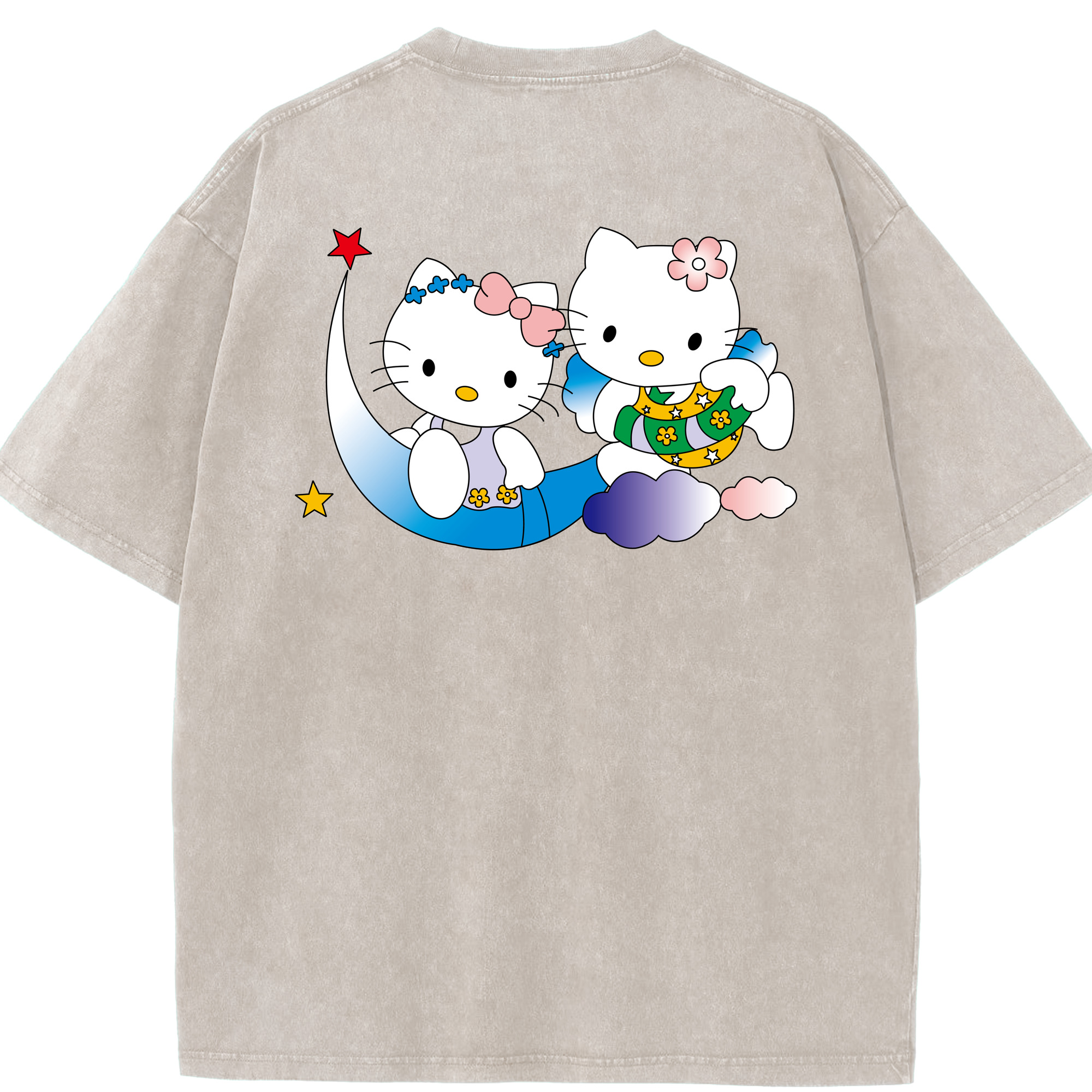 （画像用） Hello Kitty ハローキティ 綿100% ヴィンテージ風 半袖Tシャツ（背面プリント）