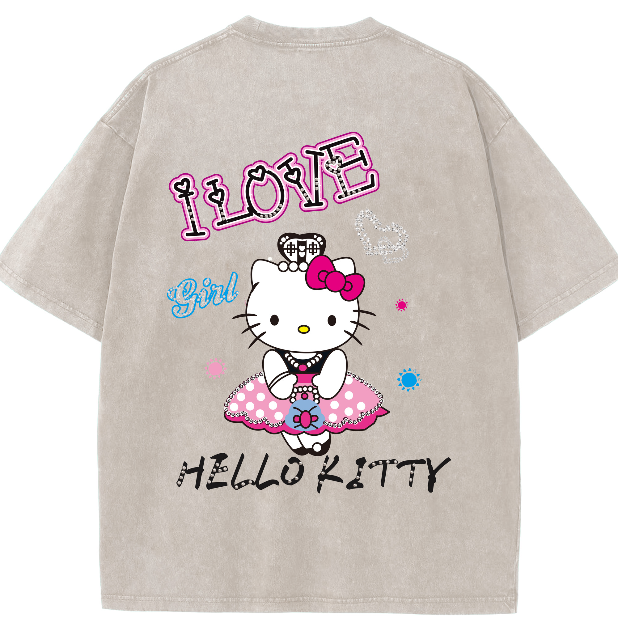 （画像用） Hello Kitty ハローキティ 綿100% ヴィンテージ風 半袖Tシャツ（背面プリント）