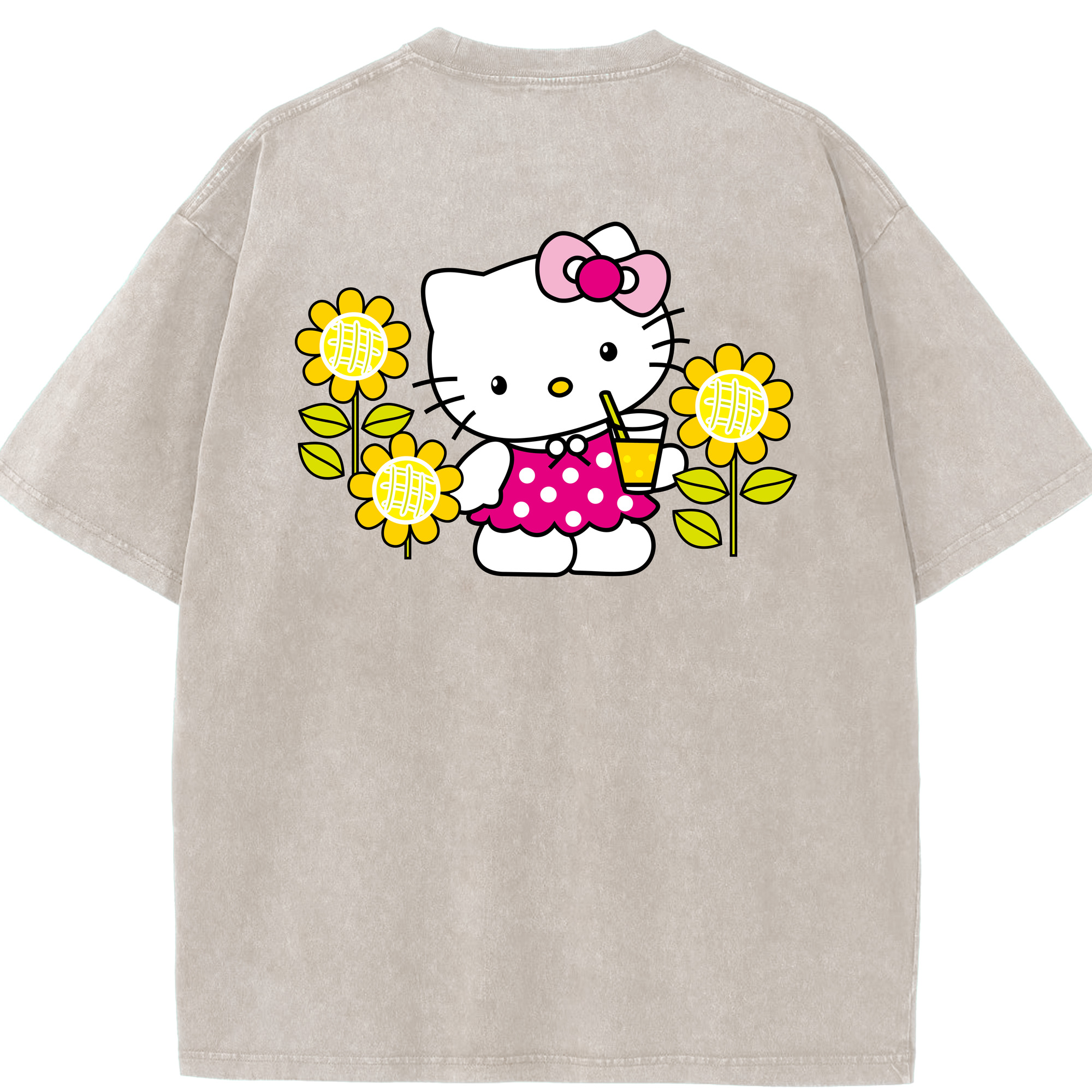 （画像用） Hello Kitty ハローキティ 綿100% ヴィンテージ風 半袖Tシャツ（背面プリント）
