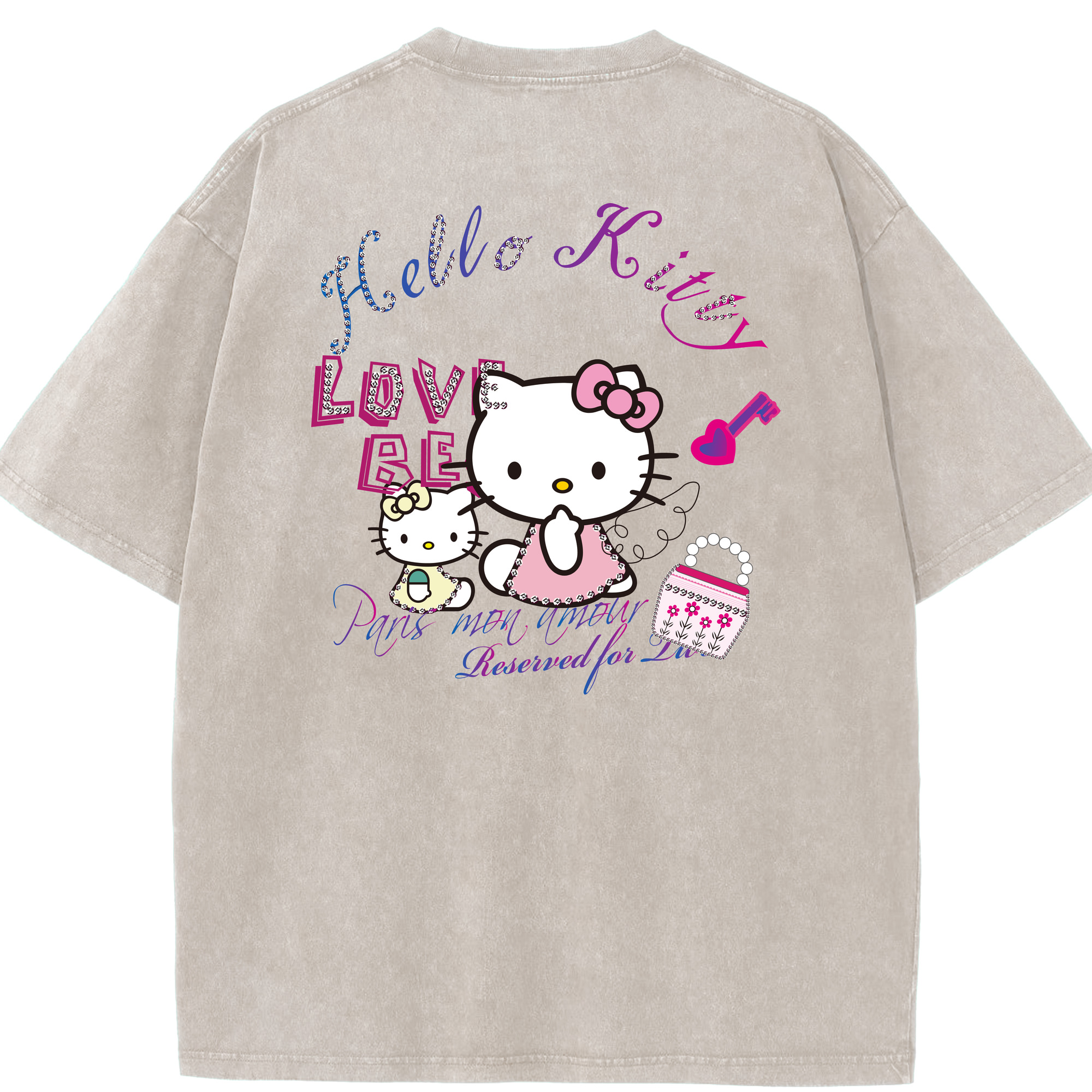 （画像用） Hello Kitty ハローキティ 綿100% ヴィンテージ風 半袖Tシャツ（背面プリント）