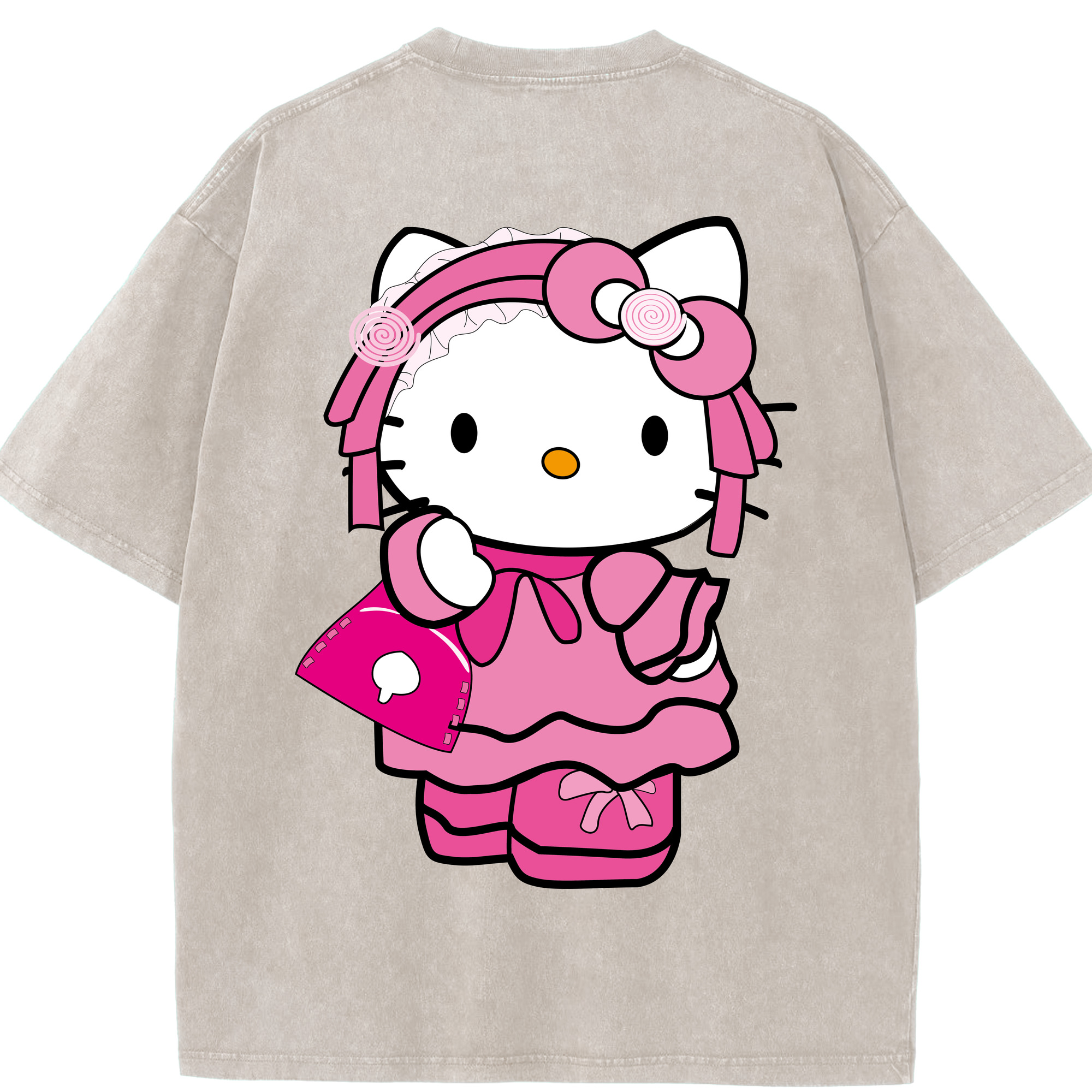 （画像用） Hello Kitty ハローキティ 綿100% ヴィンテージ風 半袖Tシャツ（背面プリント）