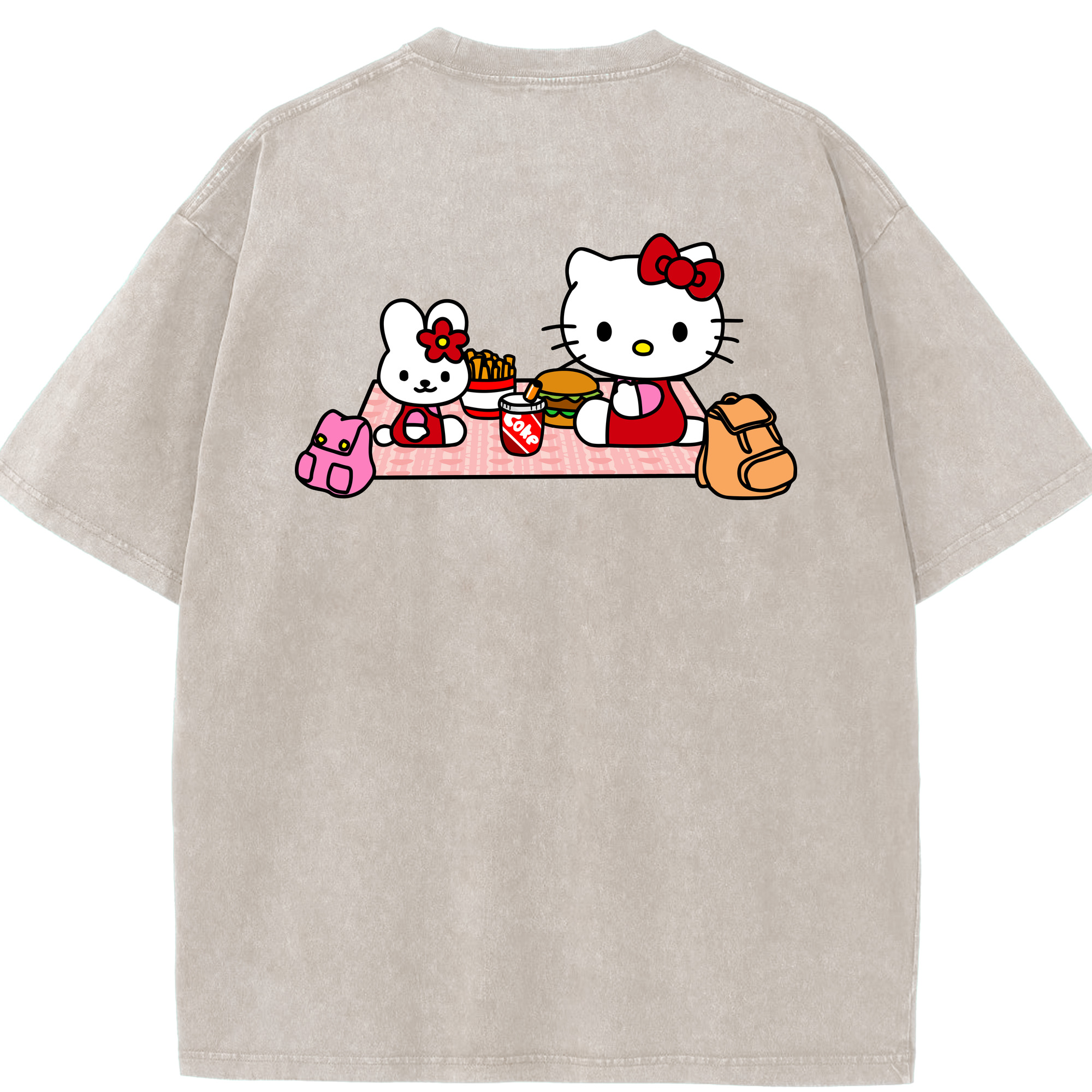 （画像用） Hello Kitty ハローキティ 綿100% ヴィンテージ風 半袖Tシャツ（背面プリント）
