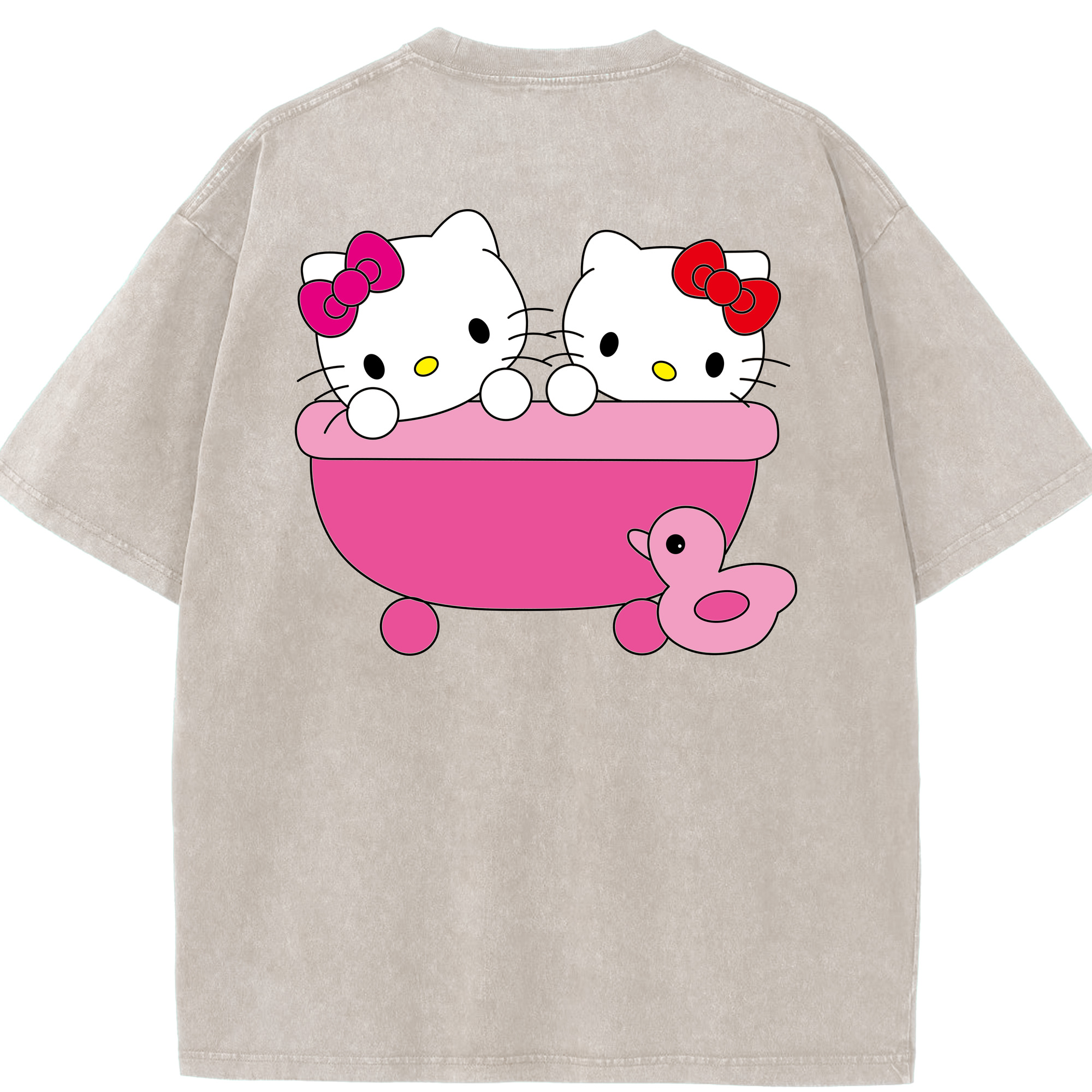 （画像用） Hello Kitty ハローキティ 綿100% ヴィンテージ風 半袖Tシャツ（背面プリント）