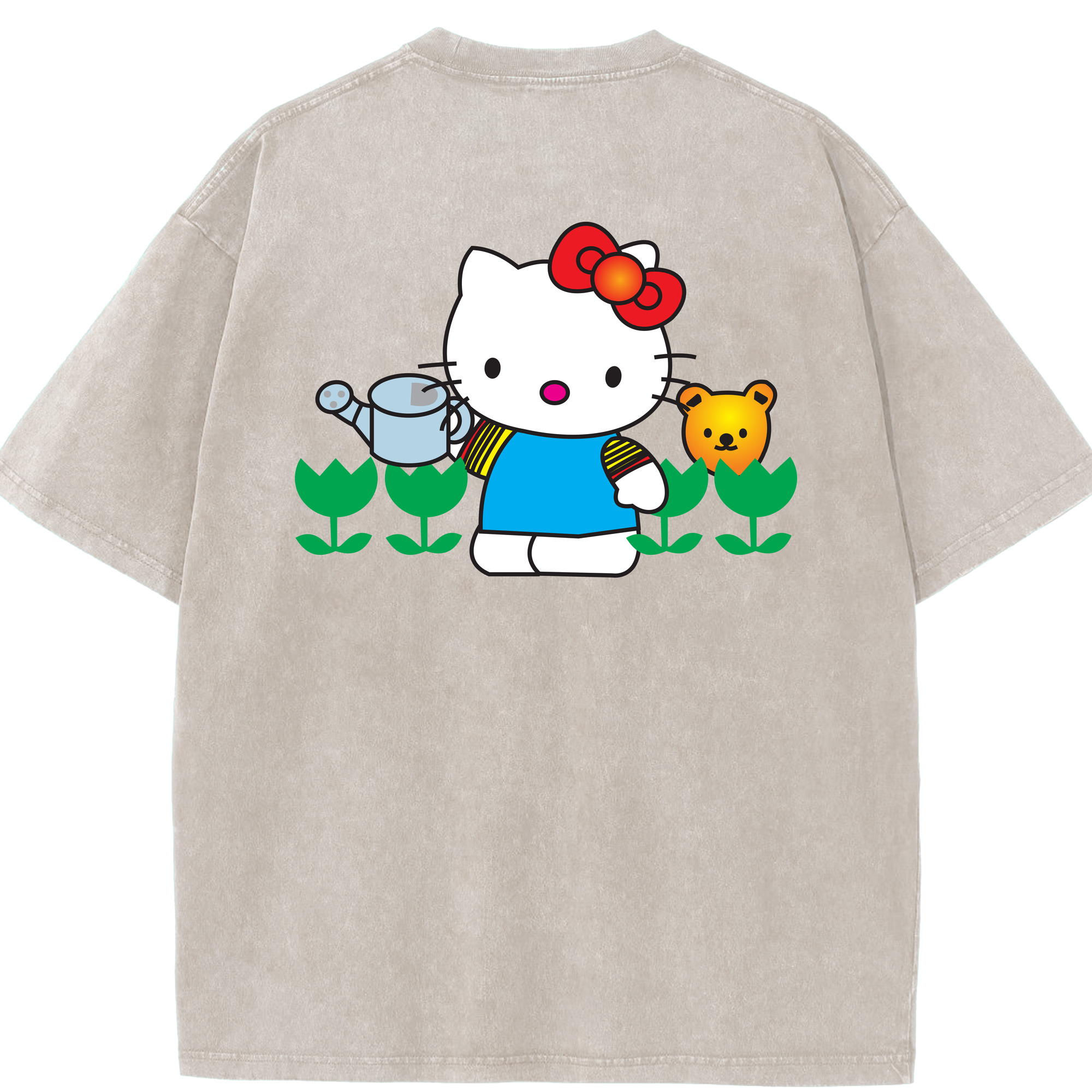 （画像用） Hello Kitty ハローキティ 綿100% ヴィンテージ風 半袖Tシャツ（背面プリント）