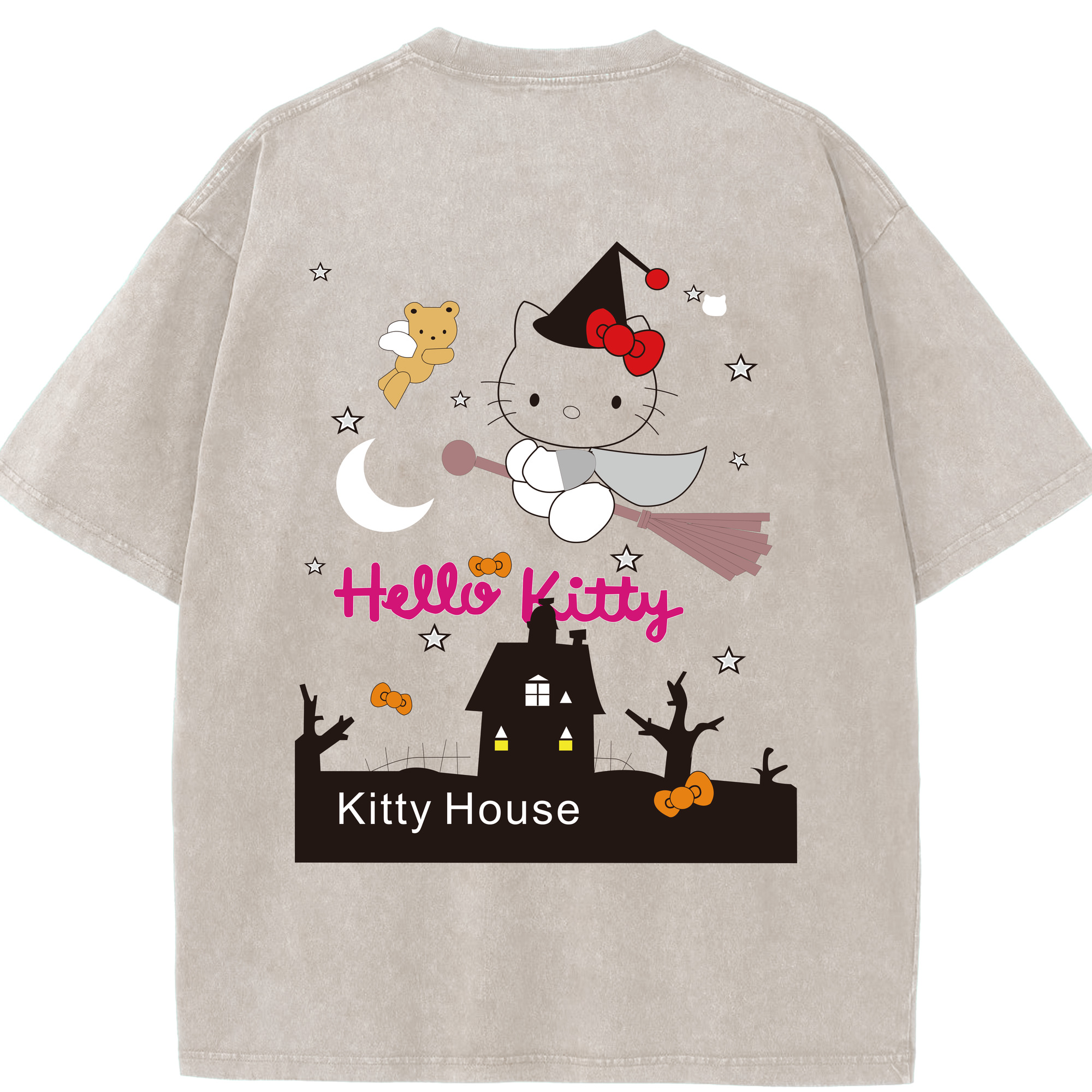 （画像用） Hello Kitty ハローキティ 綿100% ヴィンテージ風 半袖Tシャツ（背面プリント）