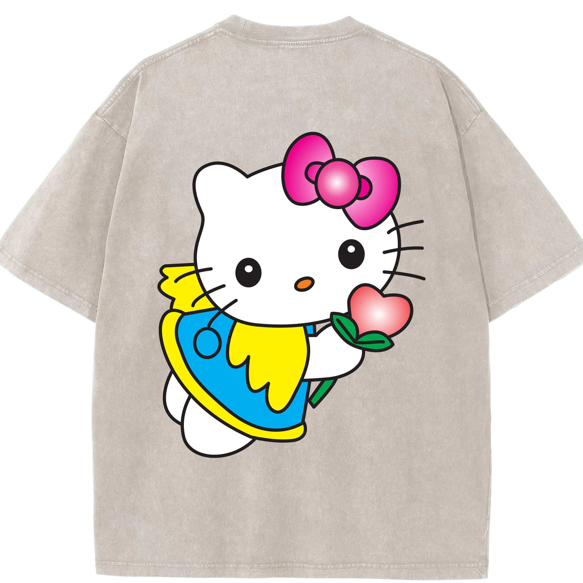 （画像用） Hello Kitty ハローキティ 綿100% ヴィンテージ風 半袖Tシャツ（背面プリント）