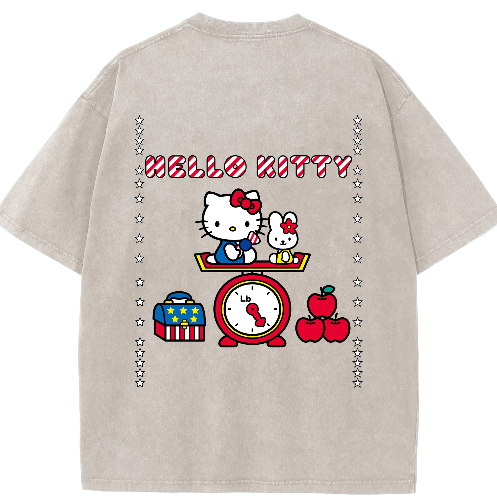 （画像用） Hello Kitty ハローキティ 綿100% ヴィンテージ風 半袖Tシャツ（背面プリント）