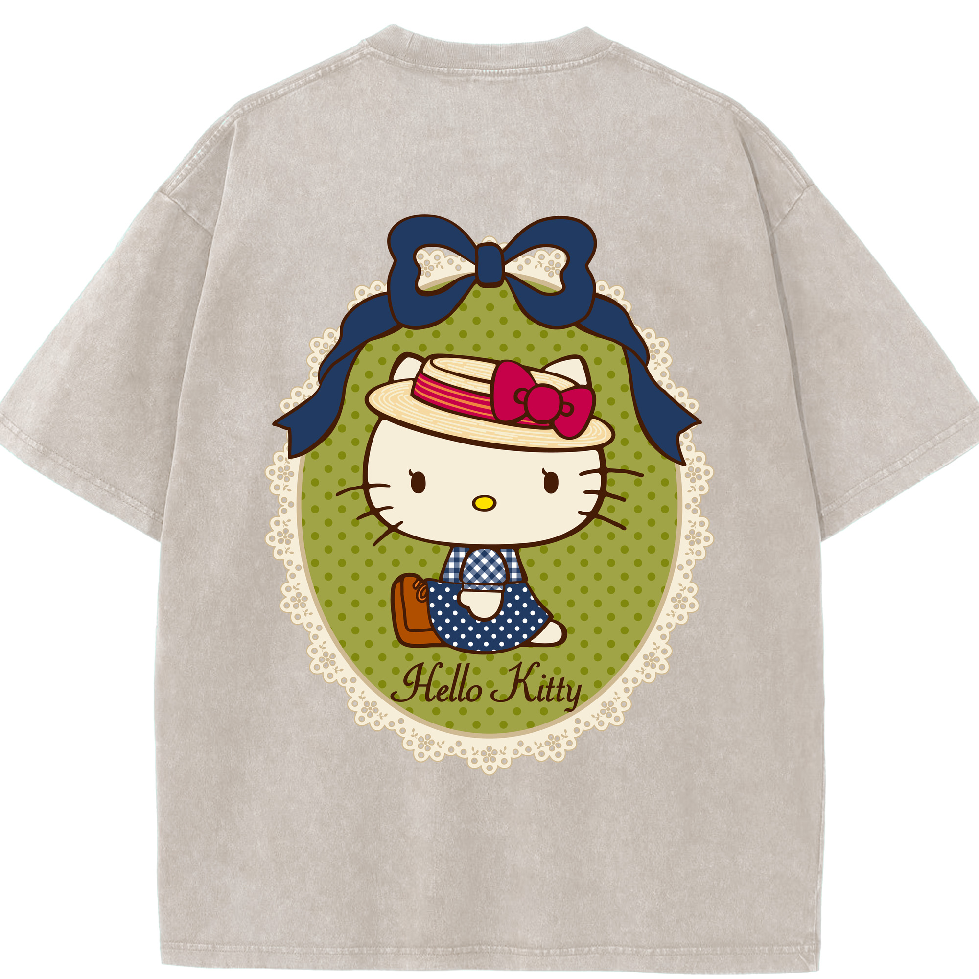 （画像用） Hello Kitty ハローキティ 綿100% ヴィンテージ風 半袖Tシャツ（背面プリント）