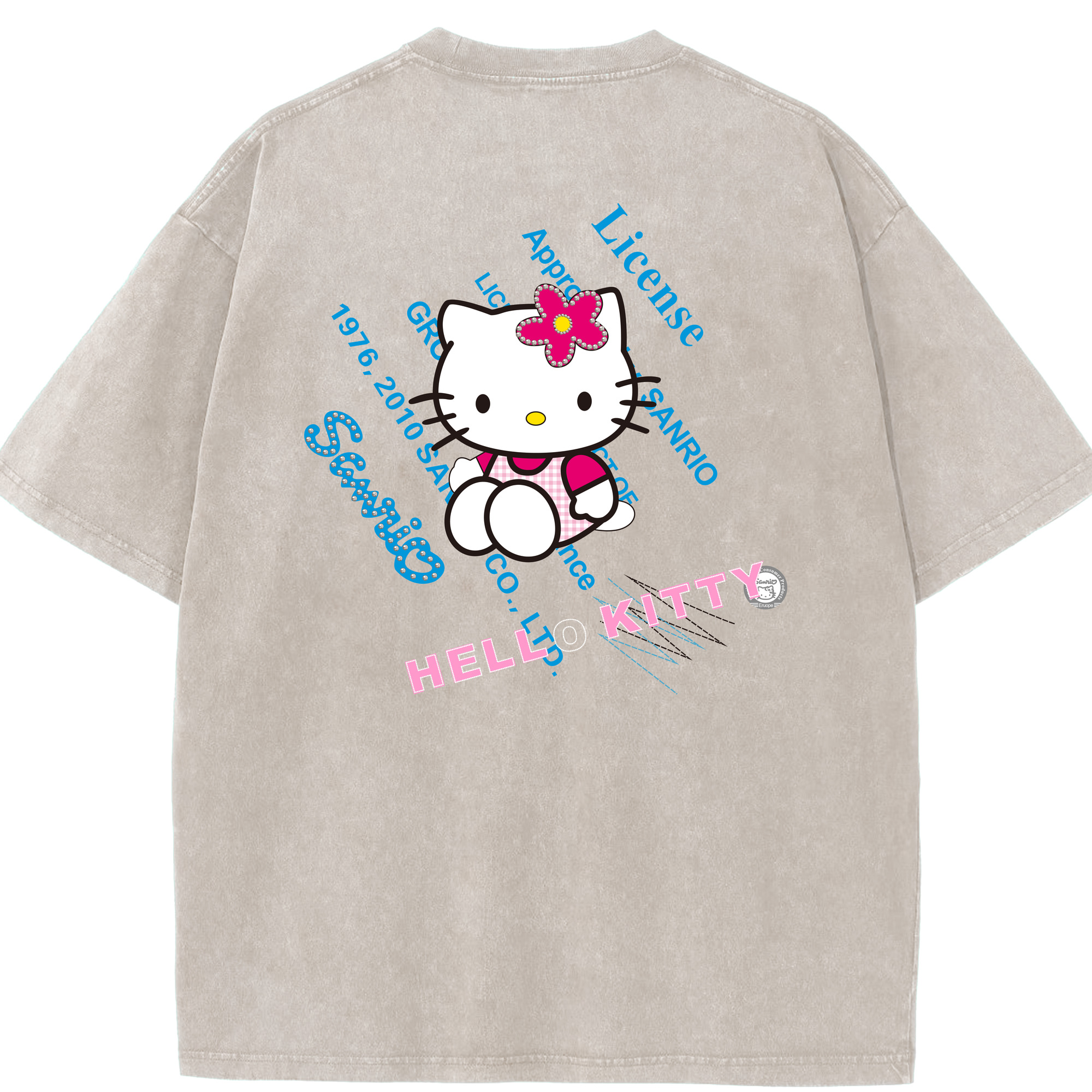 （画像用） Hello Kitty ハローキティ 綿100% ヴィンテージ風 半袖Tシャツ（背面プリント）