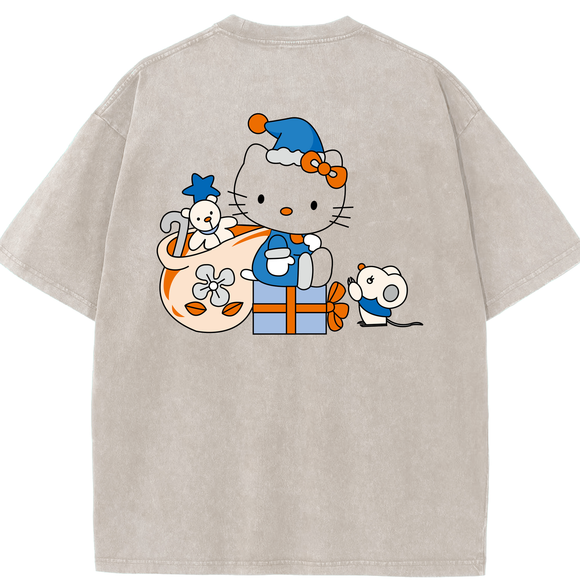 （画像用） Hello Kitty ハローキティ 綿100% ヴィンテージ風 半袖Tシャツ（背面プリント）