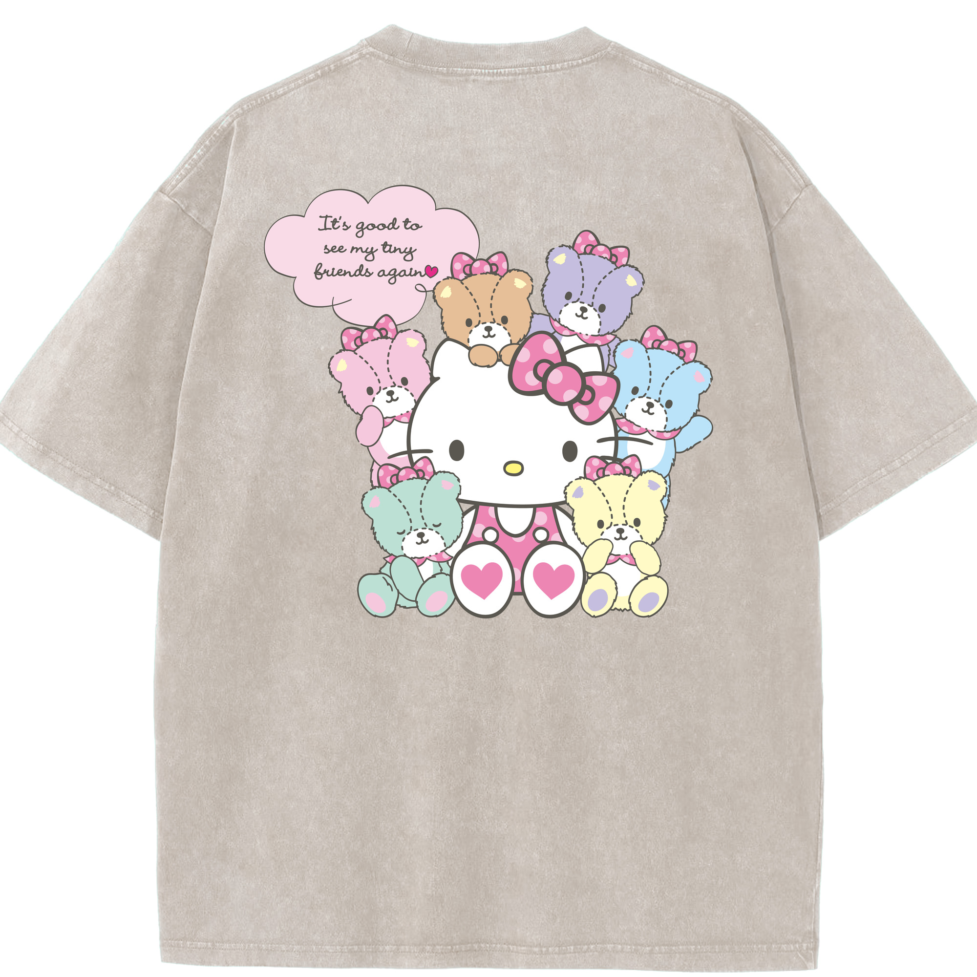 （画像用） Hello Kitty ハローキティ 綿100% ヴィンテージ風 半袖Tシャツ（背面プリント）