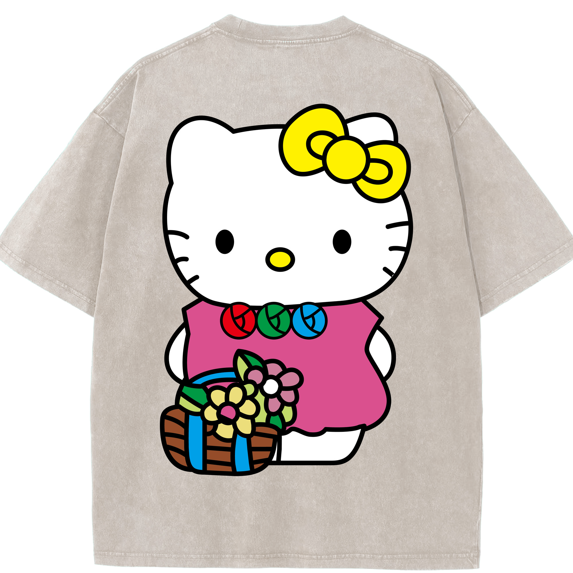 （画像用） Hello Kitty ハローキティ 綿100% ヴィンテージ風 半袖Tシャツ（背面プリント）