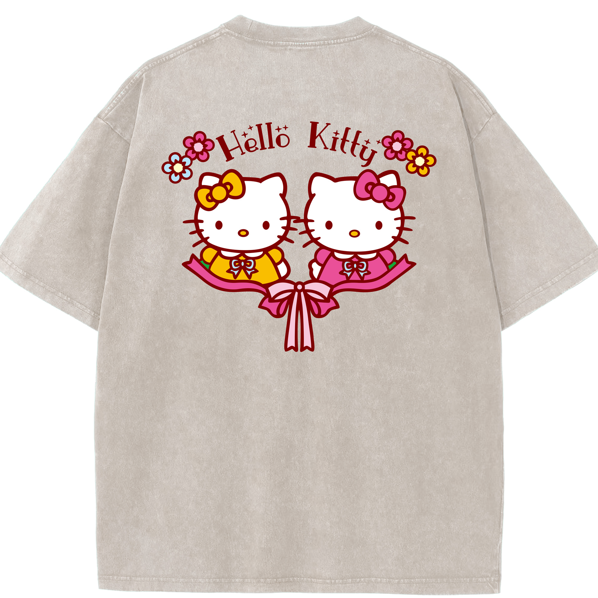 （画像用） Hello Kitty ハローキティ 綿100% ヴィンテージ風 半袖Tシャツ（背面プリント）