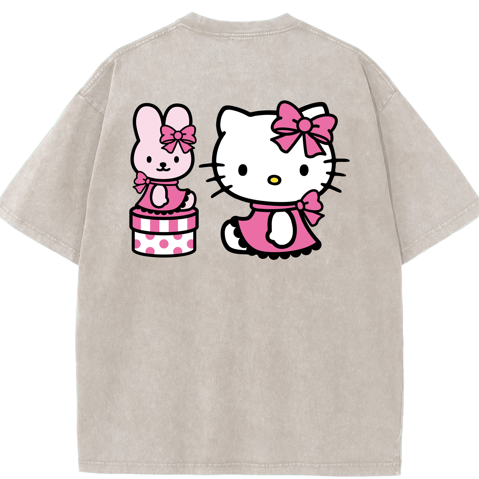 （画像用） Hello Kitty ハローキティ 綿100% ヴィンテージ風 半袖Tシャツ（背面プリント）