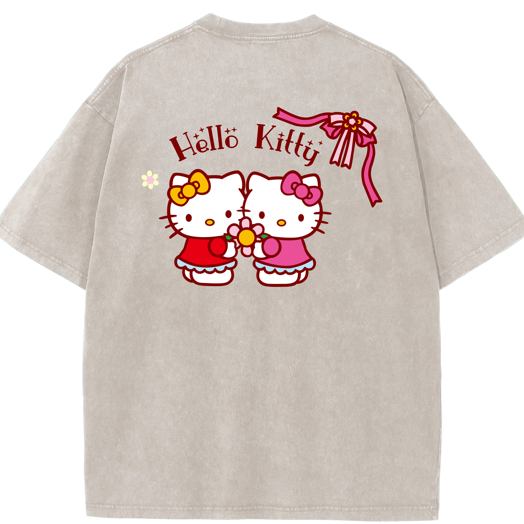 （画像用） Hello Kitty ハローキティ 綿100% ヴィンテージ風 半袖Tシャツ（背面プリント）