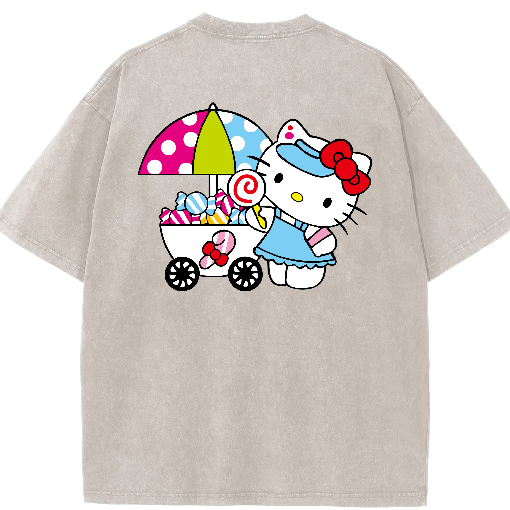 （画像用） Hello Kitty ハローキティ 綿100% ヴィンテージ風 半袖Tシャツ（背面プリント）