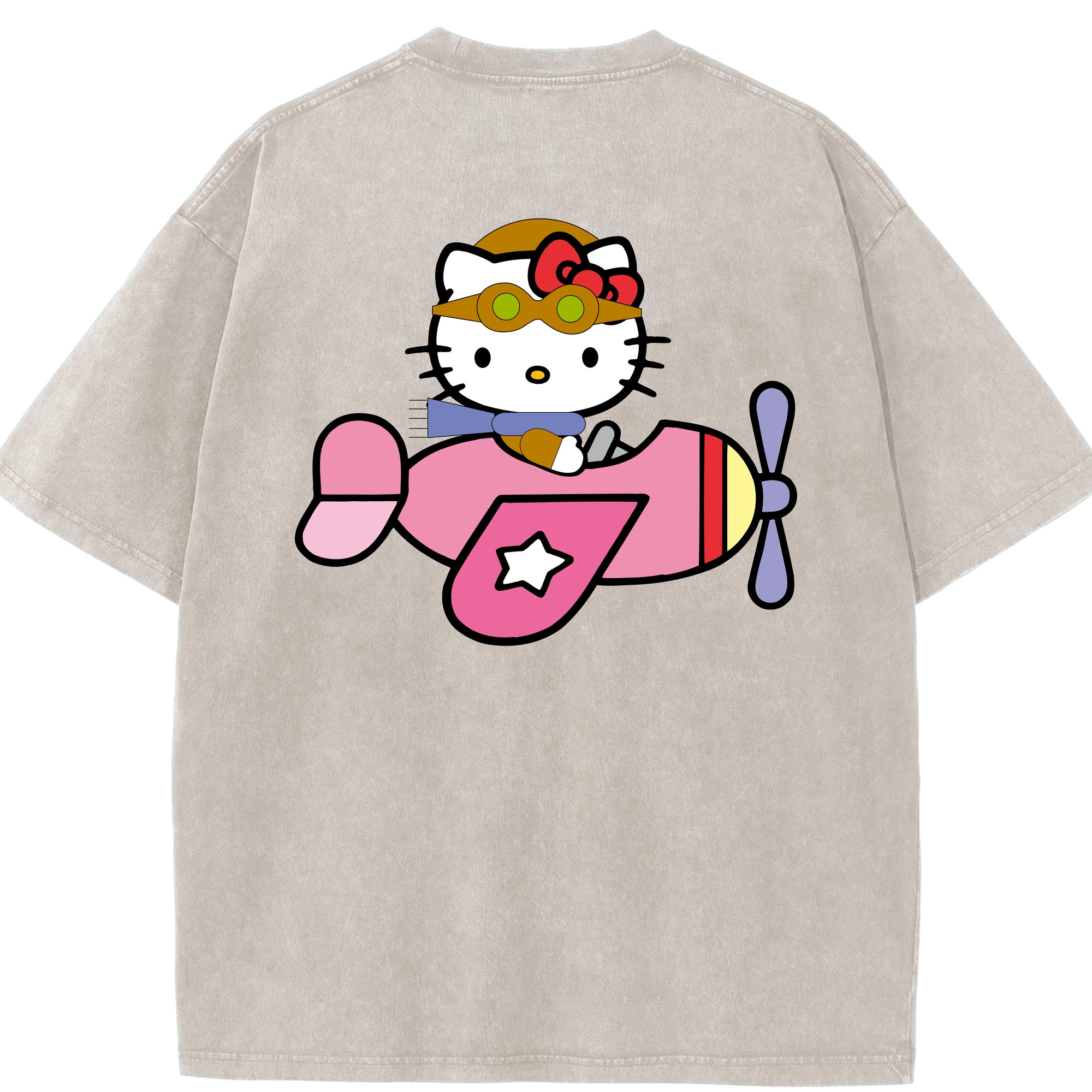 （画像用） Hello Kitty ハローキティ 綿100% ヴィンテージ風 半袖Tシャツ（背面プリント）