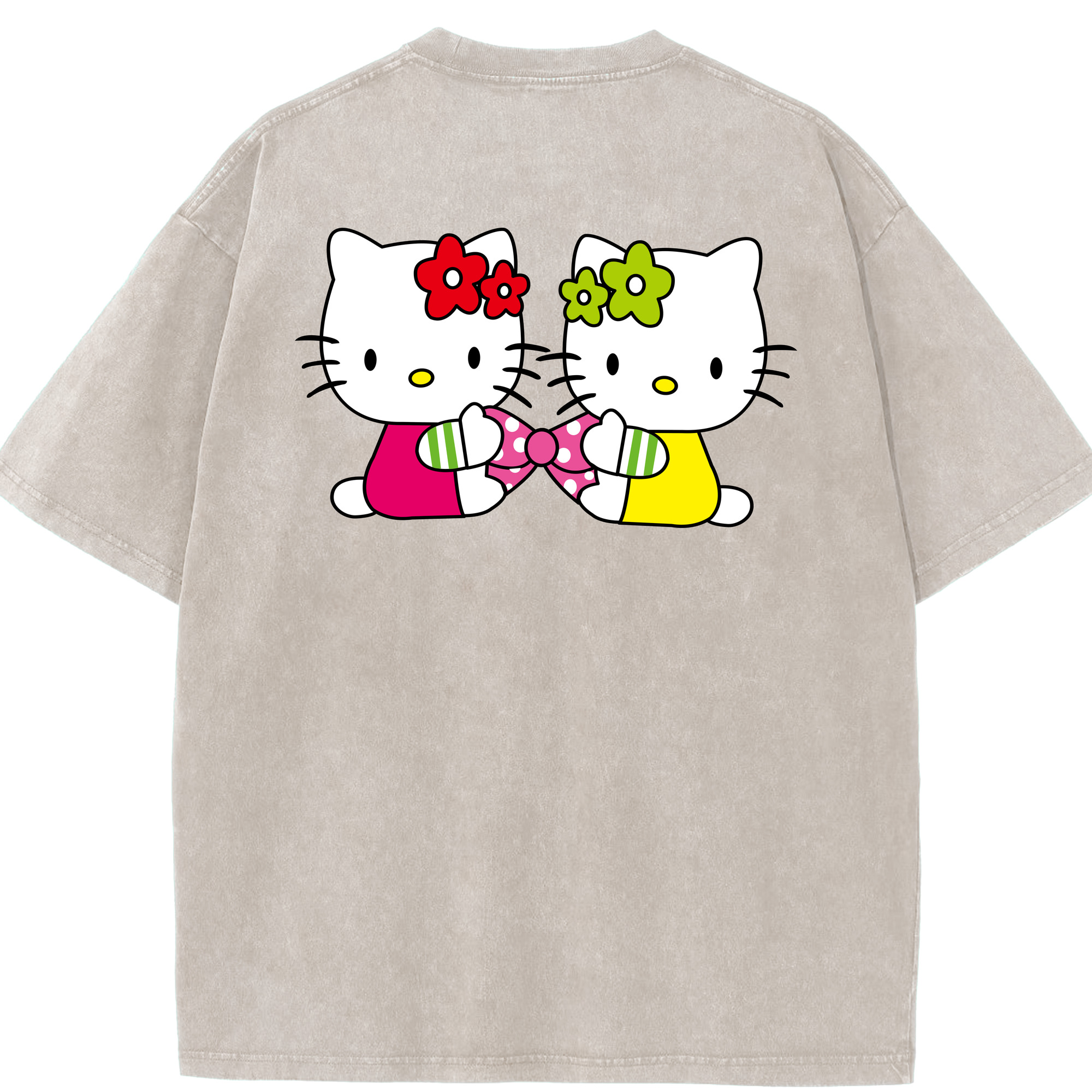 （画像用） Hello Kitty ハローキティ 綿100% ヴィンテージ風 半袖Tシャツ（背面プリント）