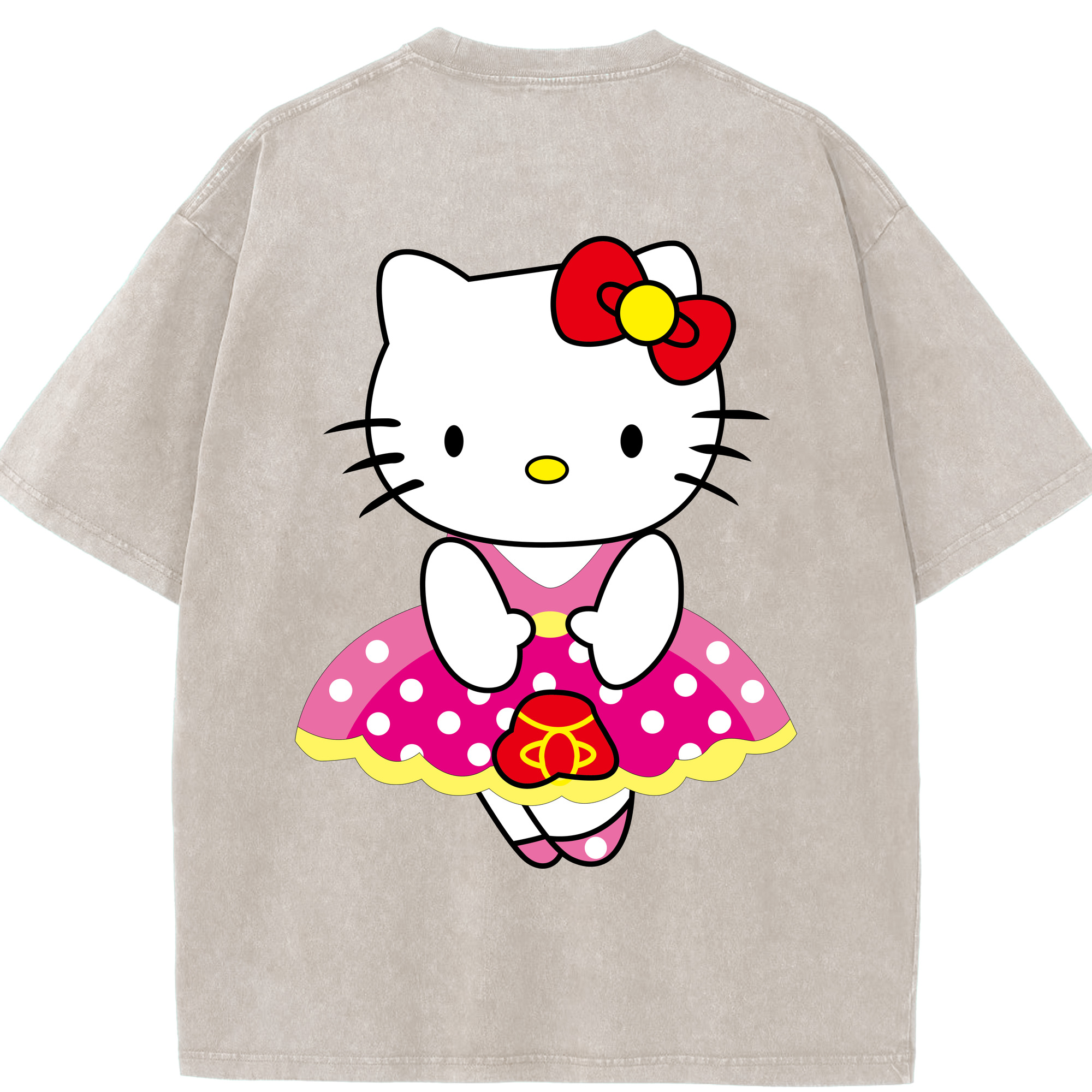 （画像用） Hello Kitty ハローキティ 綿100% ヴィンテージ風 半袖Tシャツ（背面プリント）