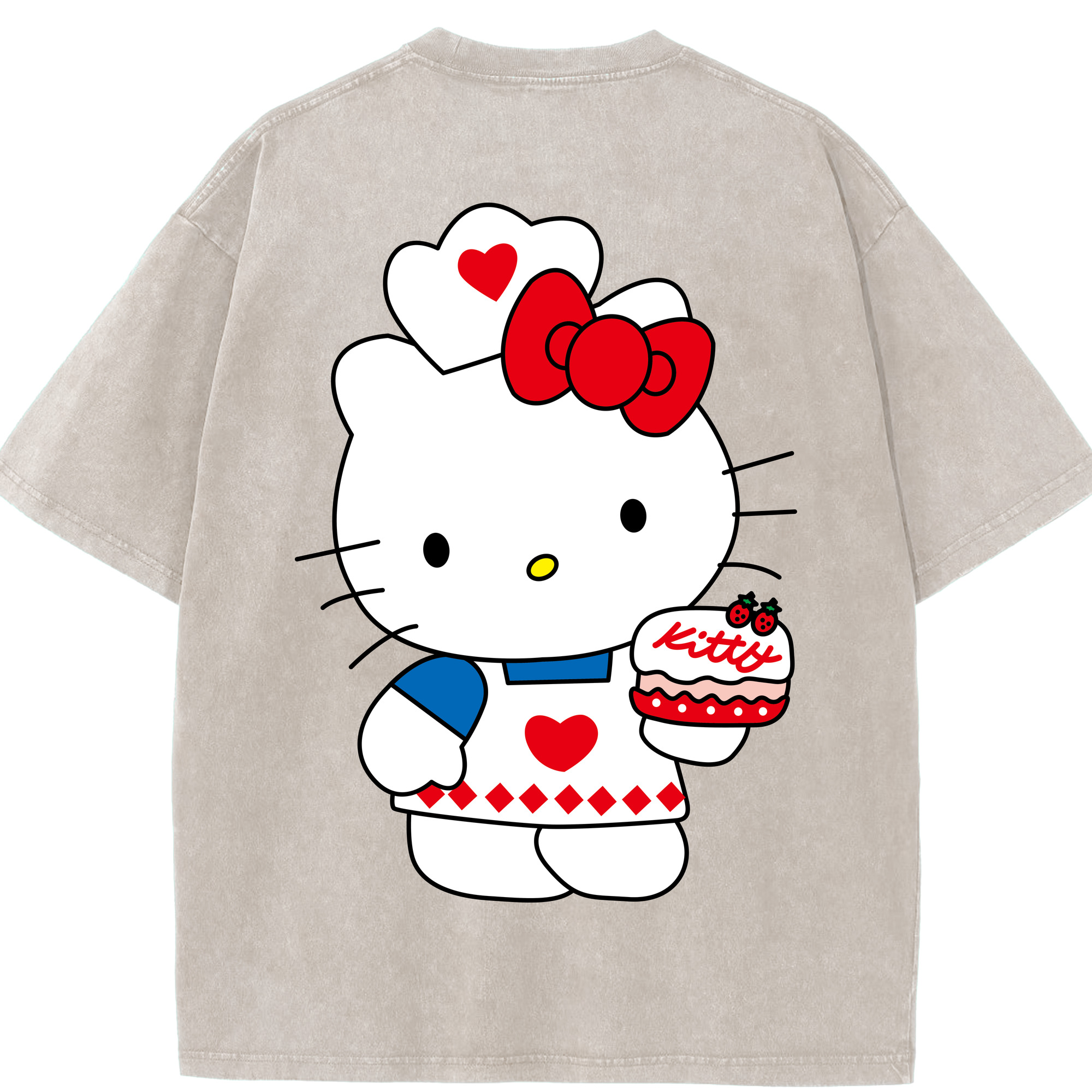 （画像用） Hello Kitty ハローキティ 綿100% ヴィンテージ風 半袖Tシャツ（背面プリント）