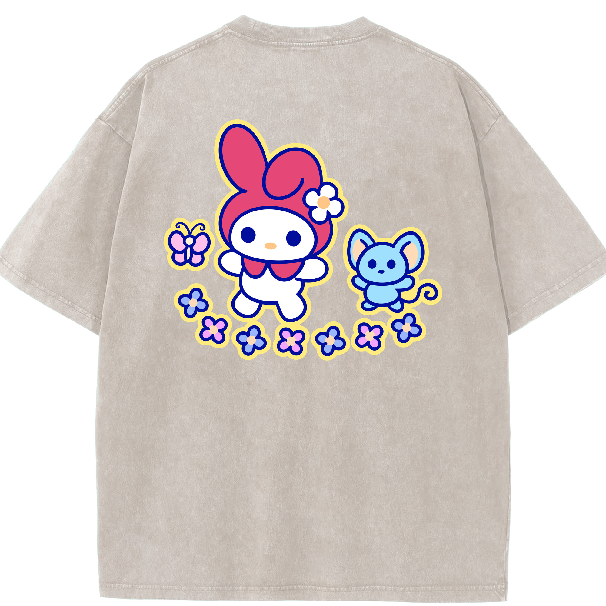 （画像用） Hello Kitty ハローキティ 綿100% ヴィンテージ風 半袖Tシャツ（背面プリント）