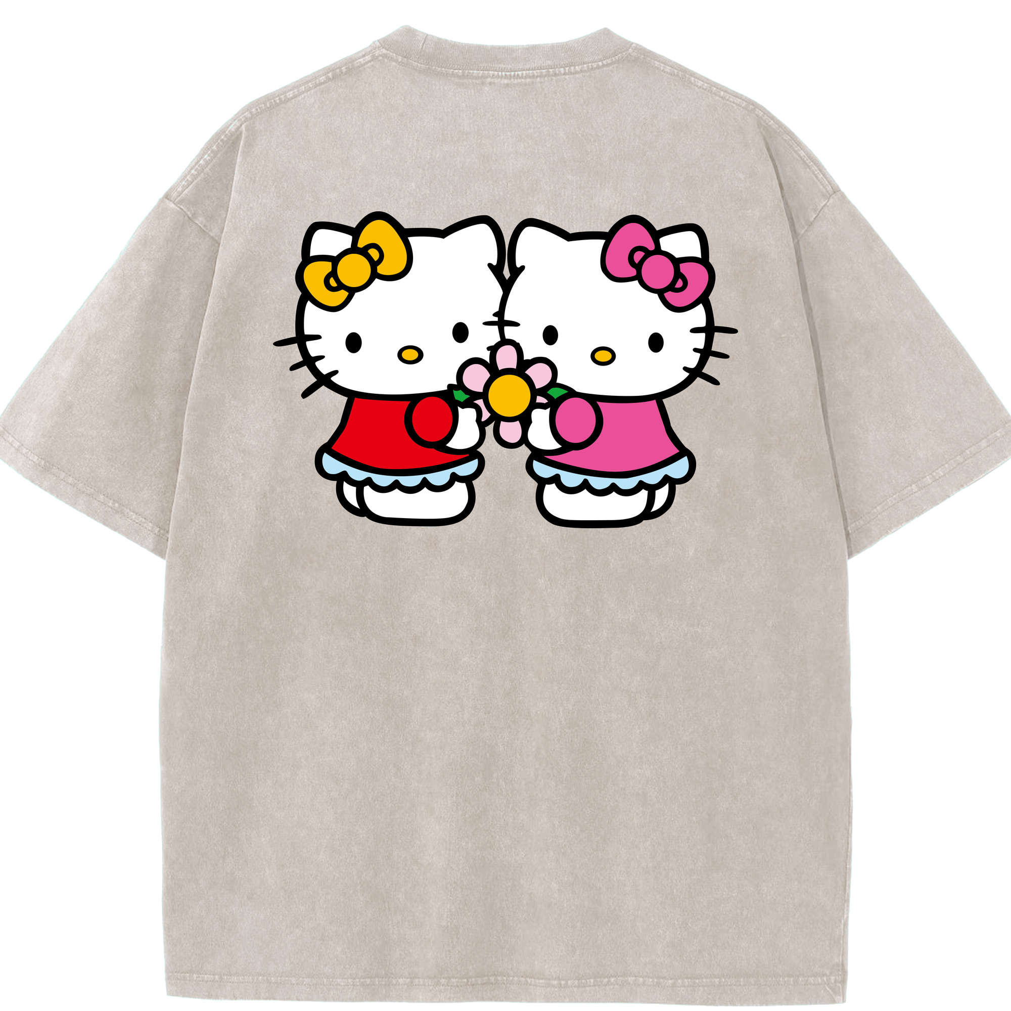 （画像用） Hello Kitty ハローキティ 綿100% ヴィンテージ風 半袖Tシャツ（背面プリント）