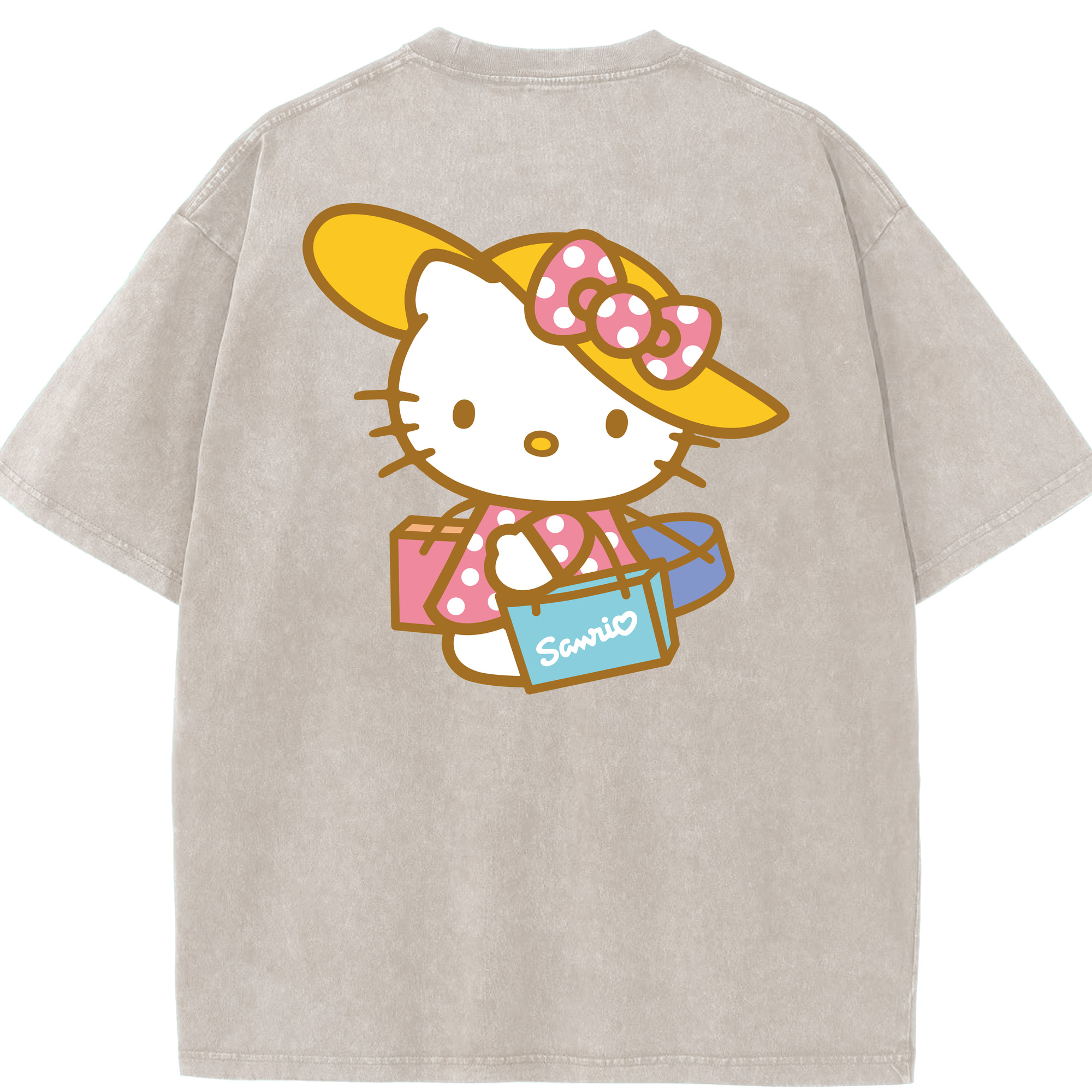 （画像用） Hello Kitty ハローキティ 綿100% ヴィンテージ風 半袖Tシャツ（背面プリント）