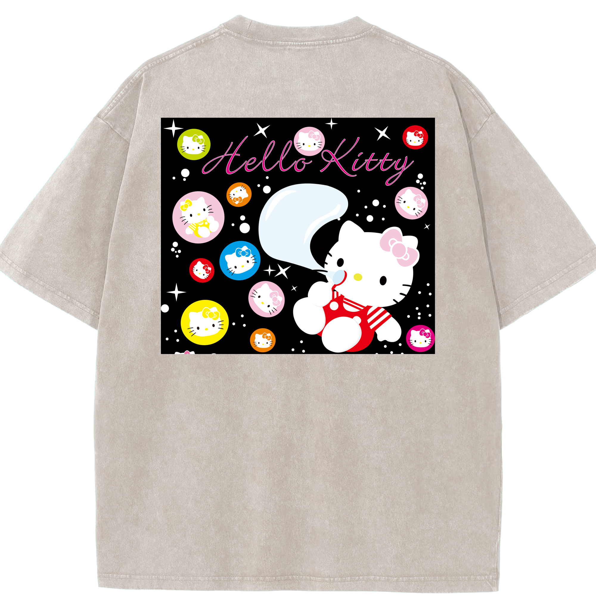 （画像用） Hello Kitty ハローキティ 綿100% ヴィンテージ風 半袖Tシャツ（背面プリント）