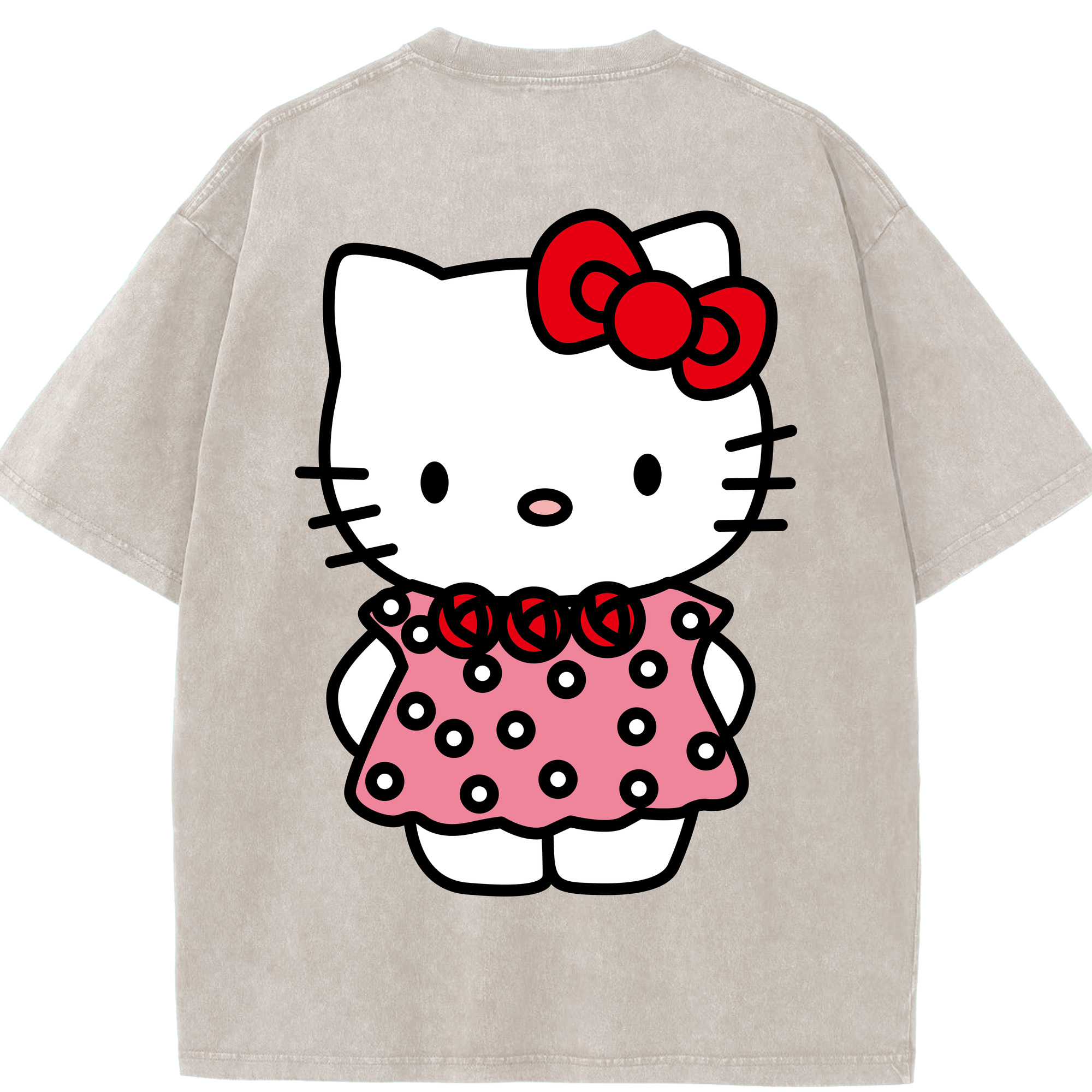 （画像用） Hello Kitty ハローキティ 綿100% ヴィンテージ風 半袖Tシャツ（背面プリント）