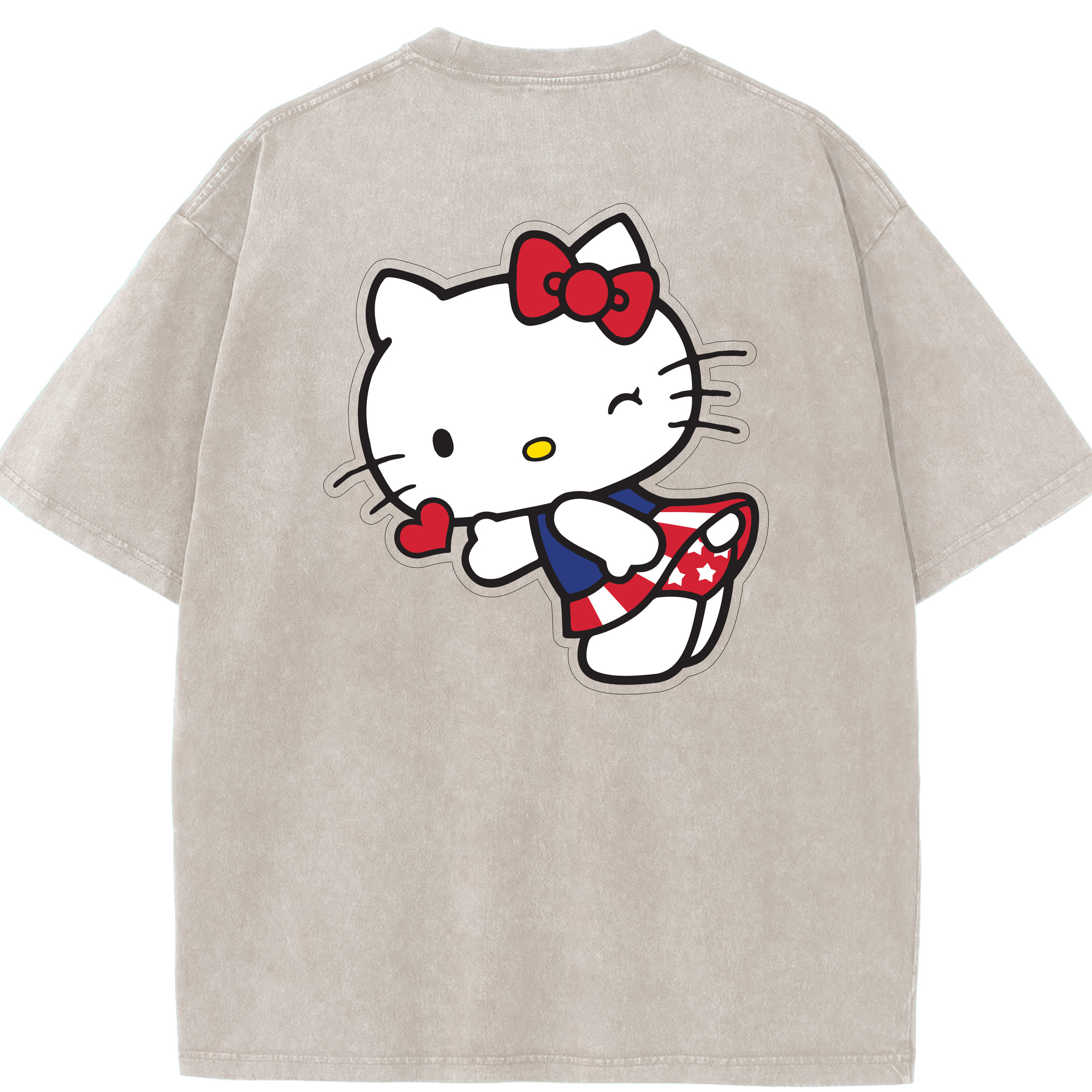 （画像用） Hello Kitty ハローキティ 綿100% ヴィンテージ風 半袖Tシャツ（背面プリント）