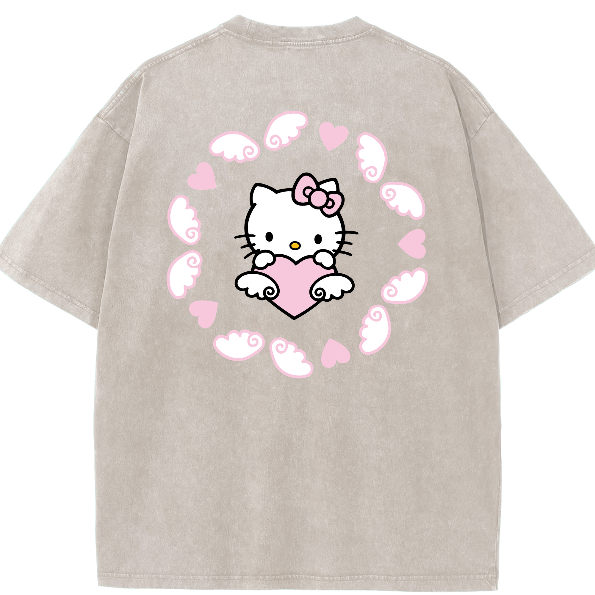 （画像用） Hello Kitty ハローキティ 綿100% ヴィンテージ風 半袖Tシャツ（背面プリント）